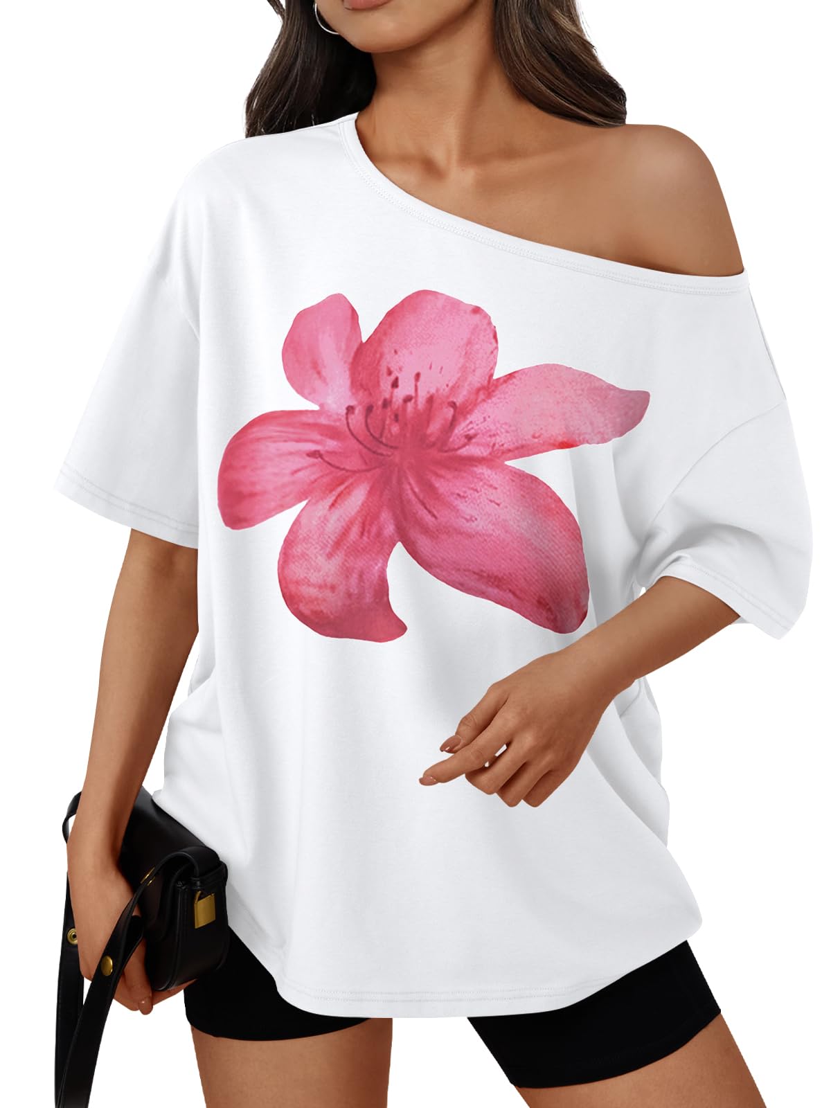 Womens Off the Shoulder Tops Oversized Summer T-Shirts 2026 | Breathable comfort stretch fabric, short sleeve, basic oversized tees, casual workout gym, y2k going out clothes