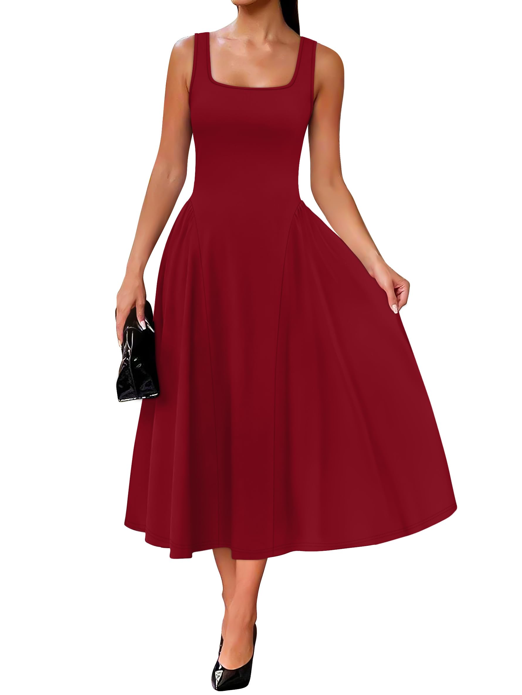 Summer Dresses for Women Square Neck Corset A Line Maxi Dress Ruffle Ruched Waist Flowy Outfits