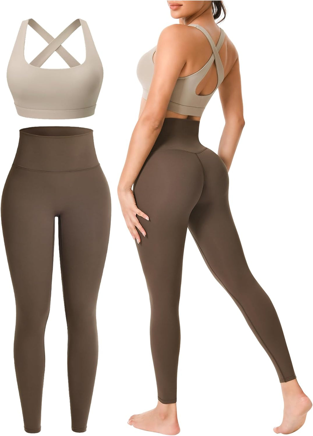 Workout Sets for Women 2 Pieces Seamless Yoga Legging Removable Bra Padding | Two Piece High-Waisted Butter Soft Activewear Plus Size Clothing Deportivo Para Mujer, Sports Supportive Cute Casual Clothes