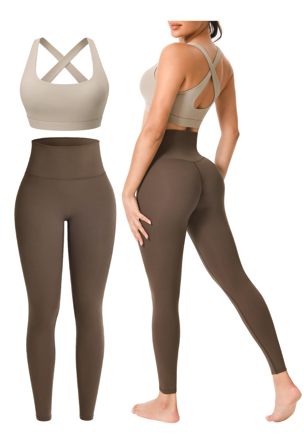 Workout Sets for Women 2 Pieces Seamless Yoga Legging Removable Bra Padding | Two Piece High-Waisted Butter Soft Activewear Plus Size Clothing Deportivo Para Mujer, Sports Supportive Cute Casual Clothes