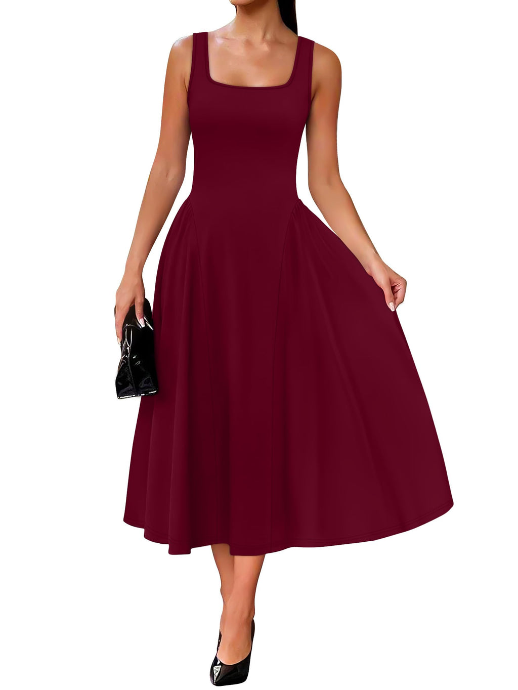 Summer Dresses for Women Square Neck Corset A Line Maxi Dress Ruffle Ruched Waist Flowy Outfits