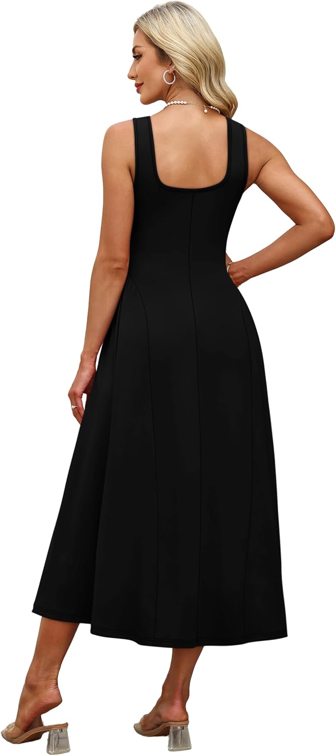 Summer Dresses for Women Square Neck Corset A Line Maxi Dress Ruffle Ruched Waist Flowy Outfits