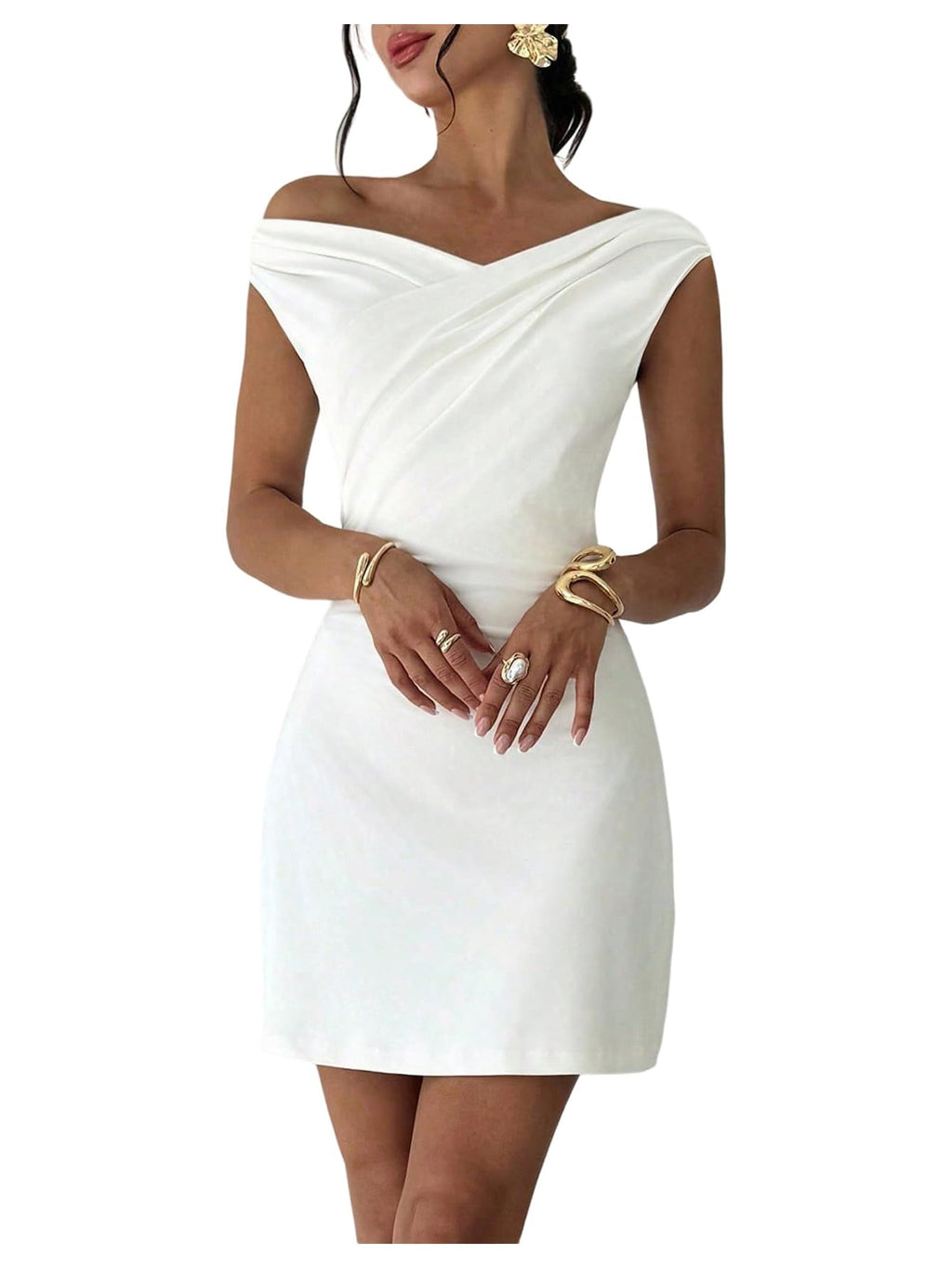 Women's Off The Shoulder Mini Dress Birthday Cocktail Dress | Wedding Guest Mini Dress, Sexy Sleeveless Ruched Bodycon Pencil, Elegant Party Prom Formal Outfits