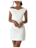 Women's Off The Shoulder Mini Dress Birthday Cocktail Dress | Wedding Guest Mini Dress, Sexy Sleeveless Ruched Bodycon Pencil, Elegant Party Prom Formal Outfits