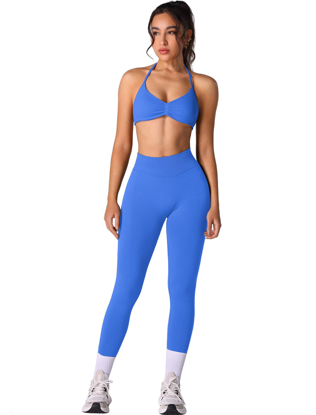 Workout Sets for Women 2 Piece Seamless Halter Sports Bra Scrunch Butt High Waist Leggings Gym Yoga Outfits