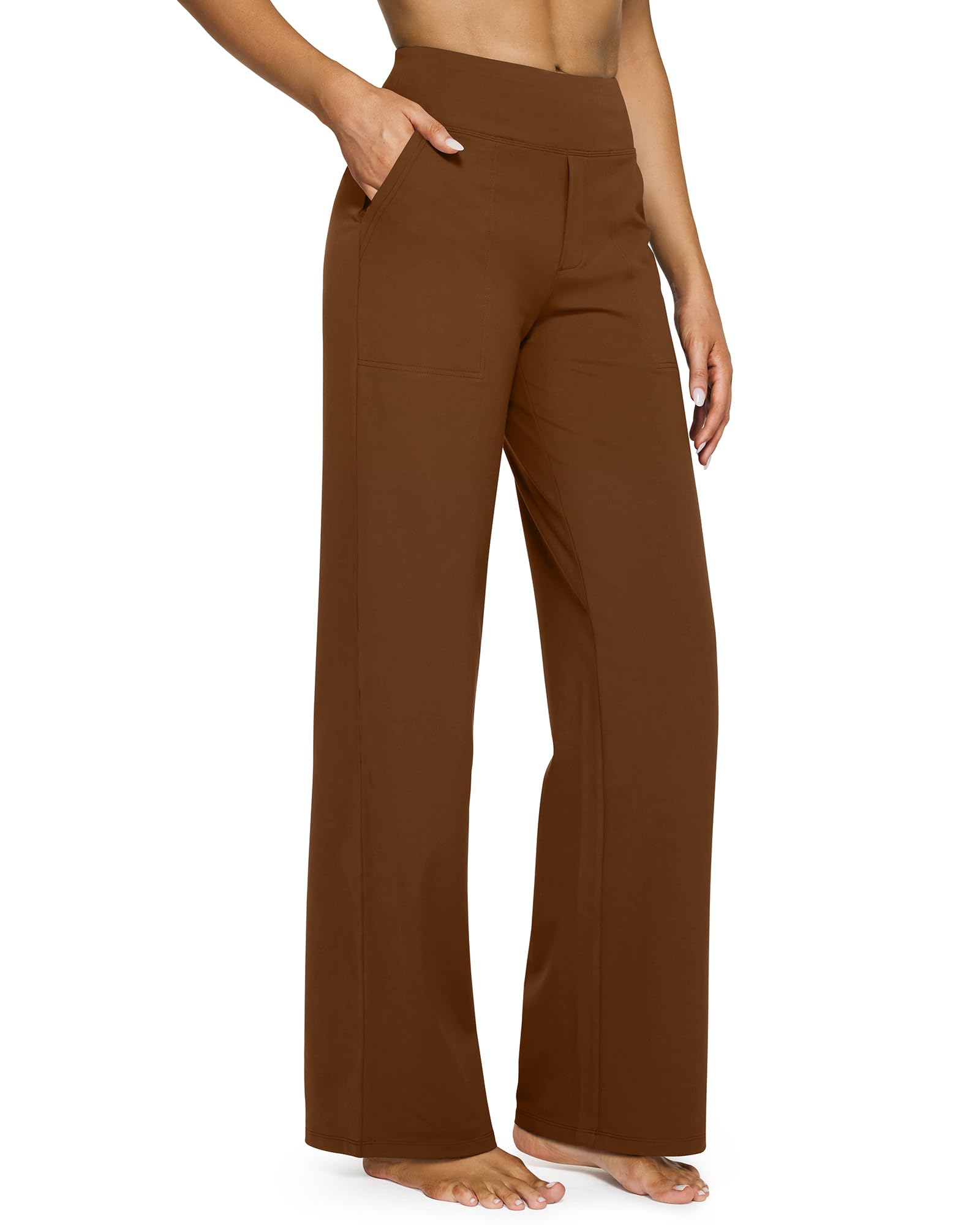 Yoga Pants for Women Wide Leg Pants with Pockets High Waisted | Moisture Wicking, Soft Comfortable Feel, 4-Way Stretch, Faux Fly, Faux Back Pockets, Yoga, Work & Casual Wear