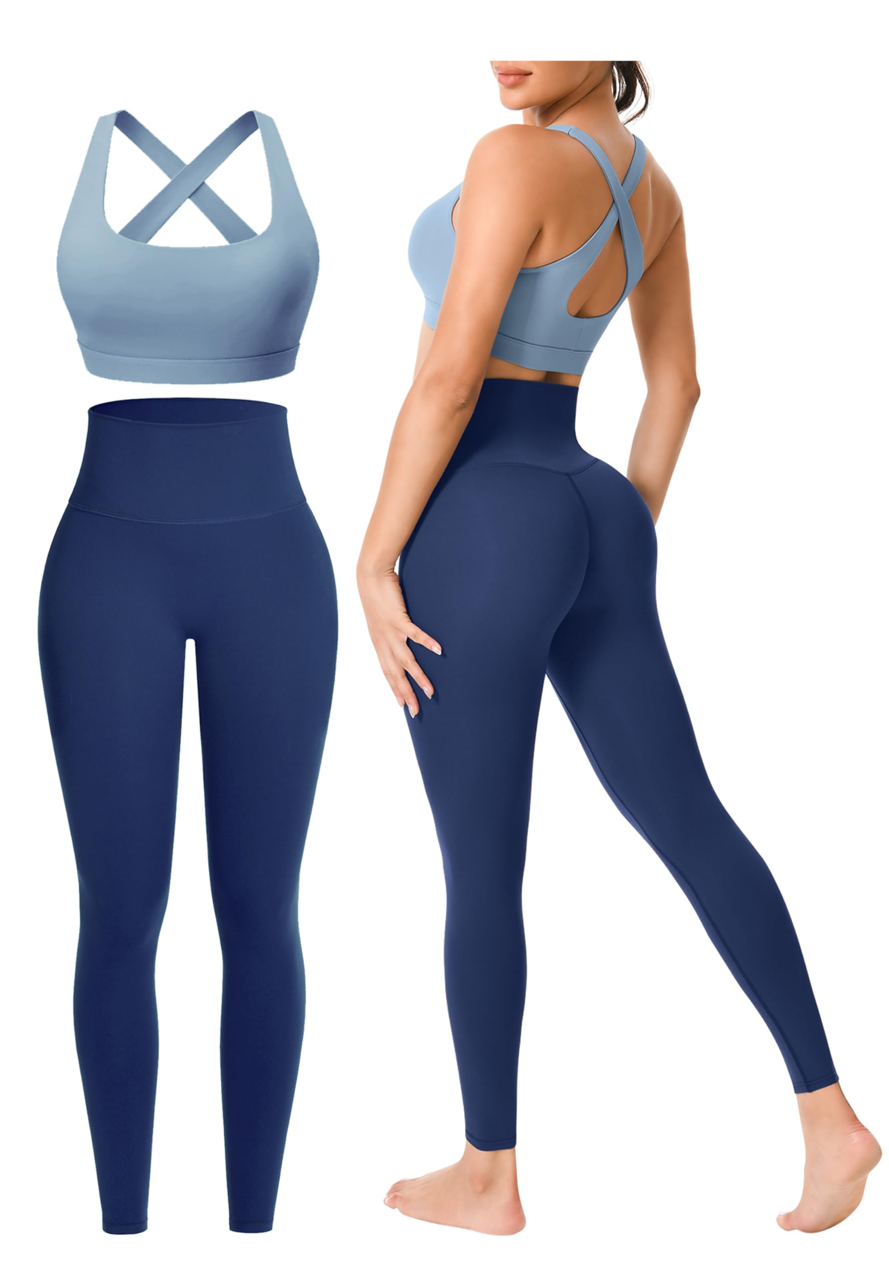 Workout Sets for Women 2 Pieces Seamless Yoga Legging Removable Bra Padding | Two Piece High-Waisted Butter Soft Activewear Plus Size Clothing Deportivo Para Mujer, Sports Supportive Cute Casual Clothes