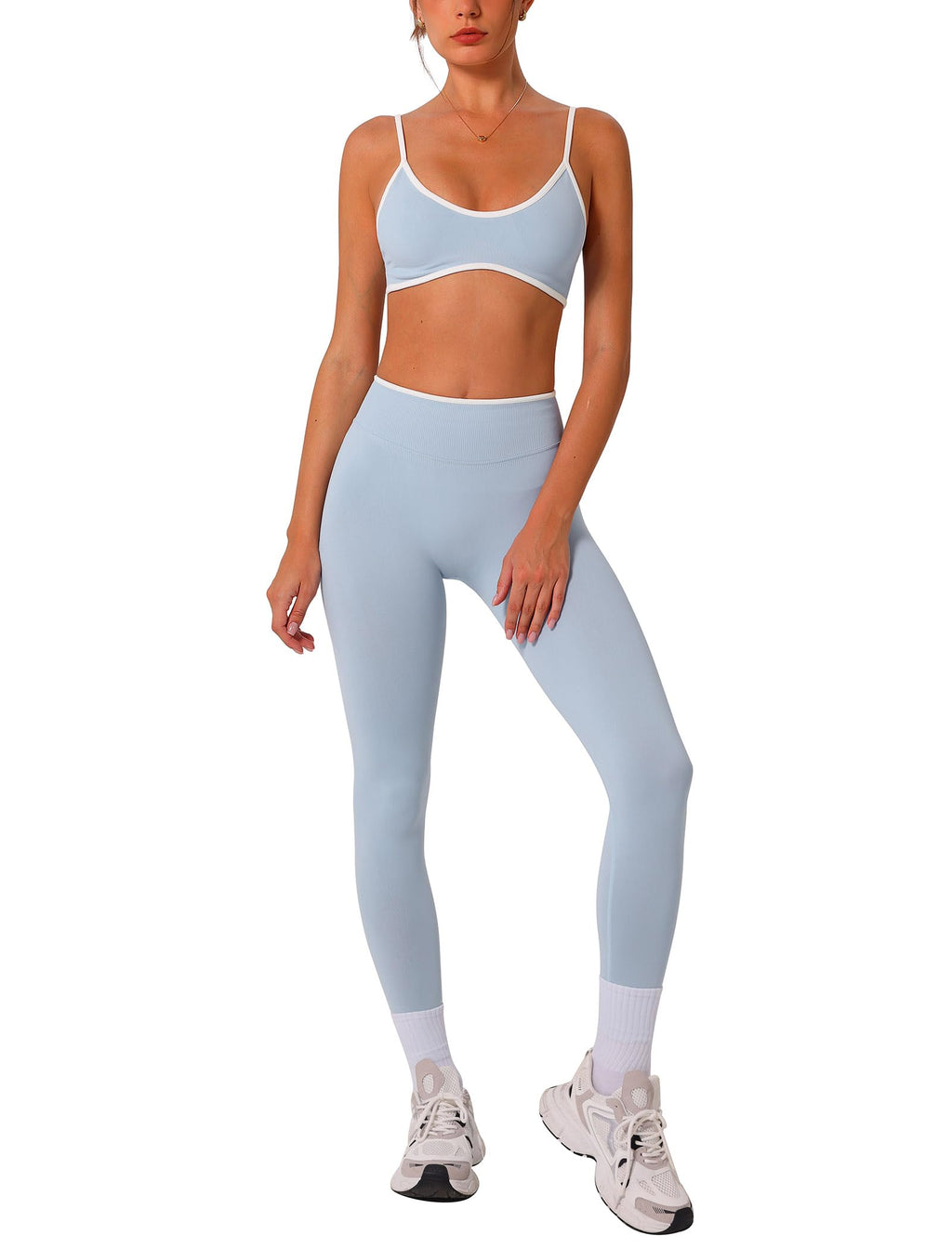 Womens 2 Piece Workout Sets Seamless Color Block Sports Bra Scrunch Butt Lifting High Waist Leggings Gym Set