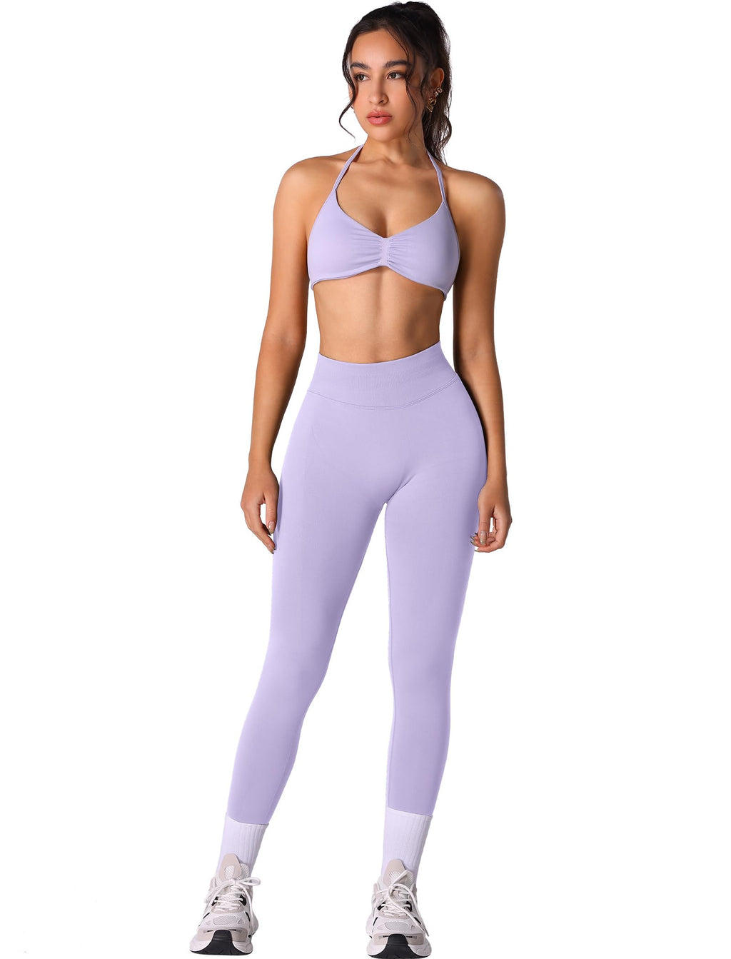 Workout Sets for Women 2 Piece Seamless Halter Sports Bra Scrunch Butt High Waist Leggings Gym Yoga Outfits
