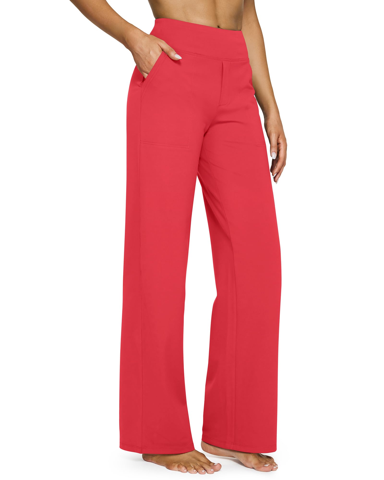 Yoga Pants for Women Wide Leg Pants with Pockets High Waisted | Moisture Wicking, Soft Comfortable Feel, 4-Way Stretch, Faux Fly, Faux Back Pockets, Yoga, Work & Casual Wear