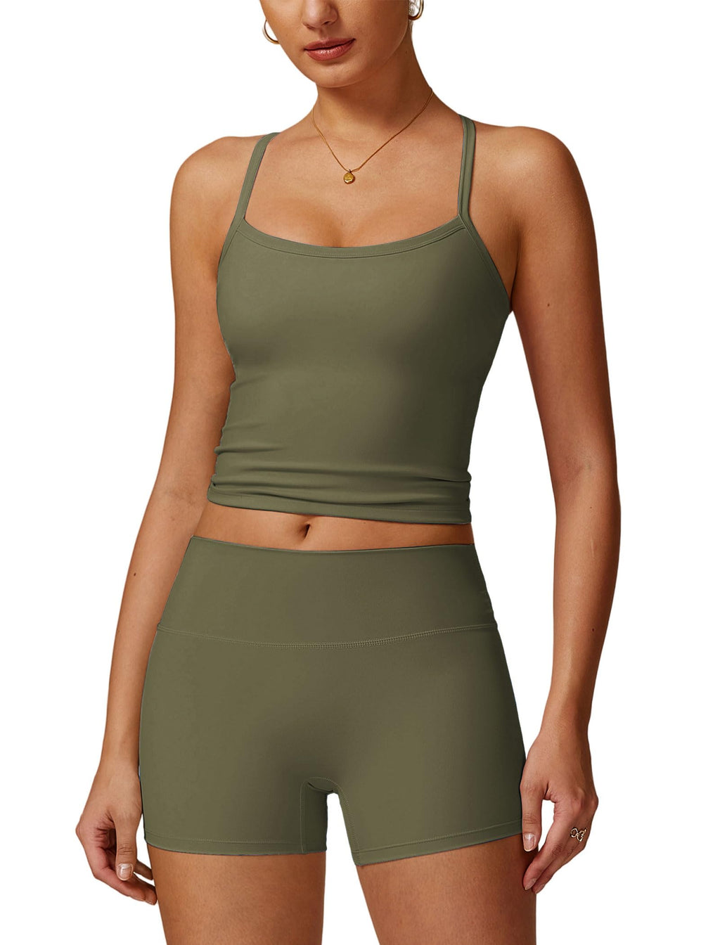 2 Pieces Workout Sets for Women, Cross Back Tank Top Matching High Waist Biker Shorts, Gym Yoga Pilates Outfits