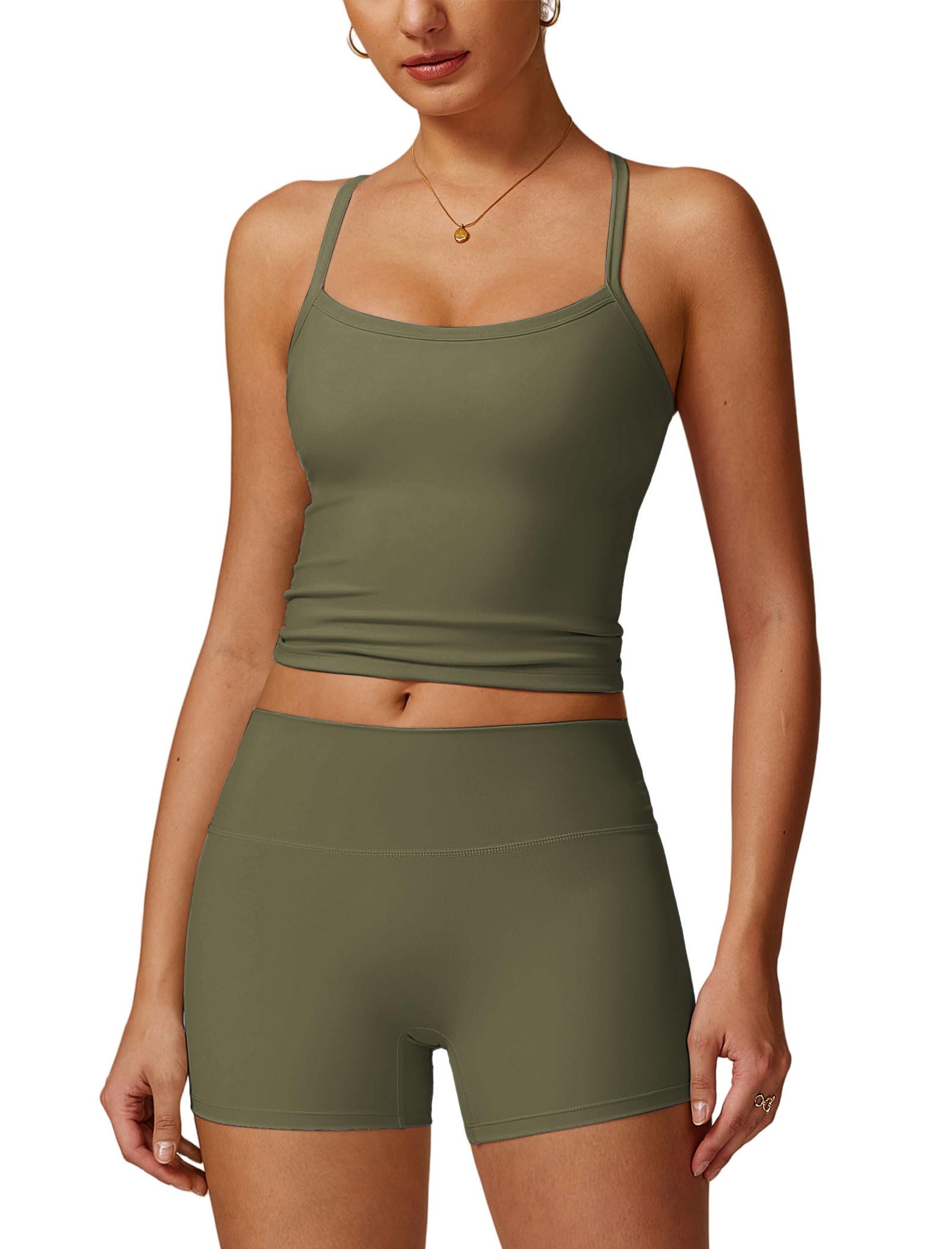 2 Pieces Workout Sets for Women, Cross Back Tank Top Matching High Waist Biker Shorts, Gym Yoga Pilates Outfits