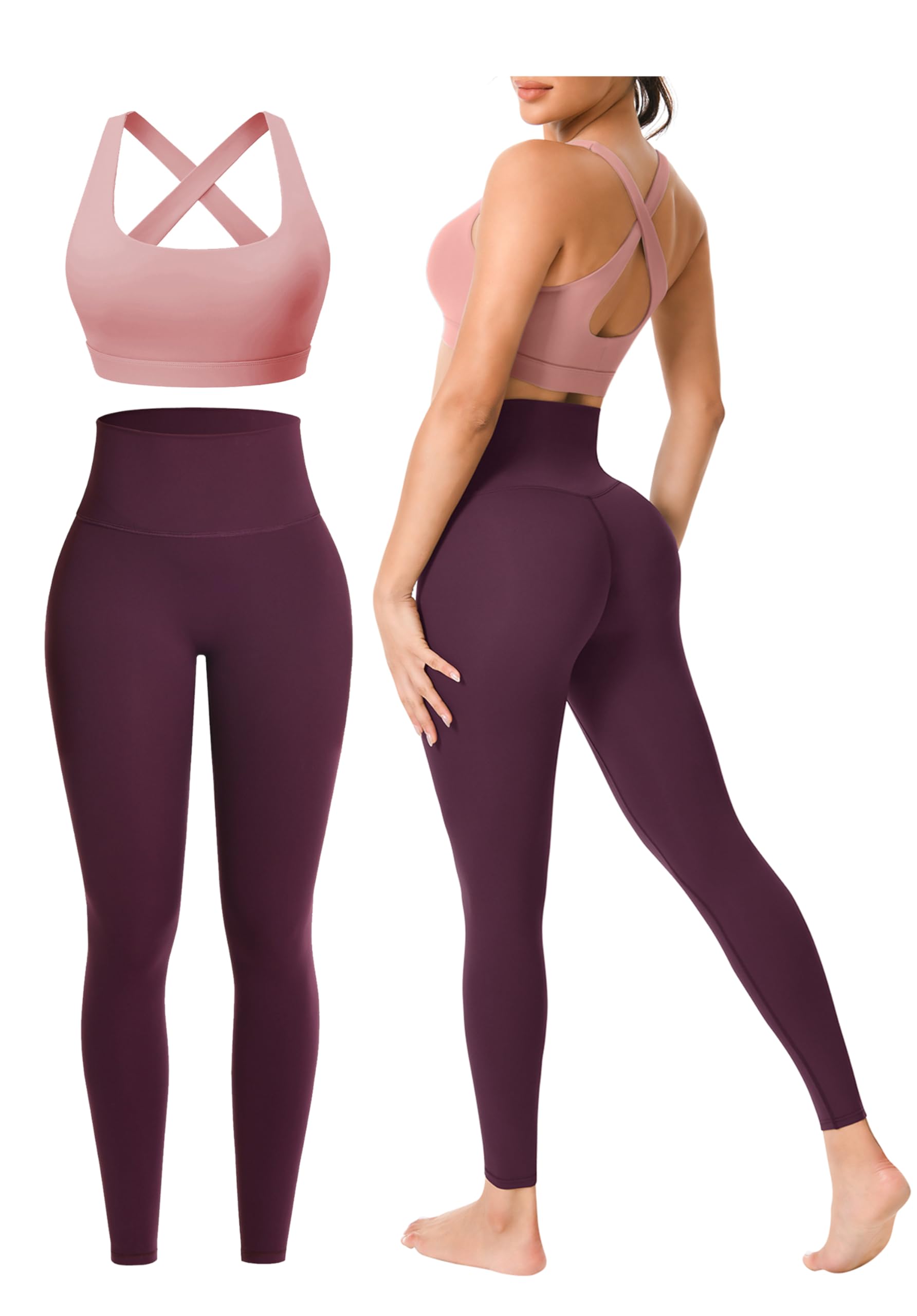 Workout Sets for Women 2 Pieces Seamless Yoga Legging Removable Bra Padding | Two Piece High-Waisted Butter Soft Activewear Plus Size Clothing Deportivo Para Mujer, Sports Supportive Cute Casual Clothes