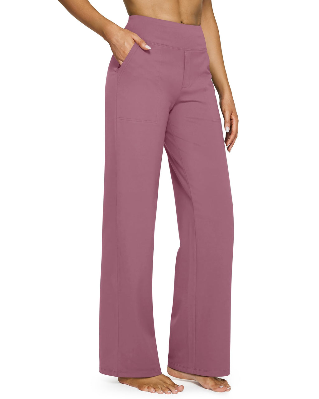 Yoga Pants for Women Wide Leg Pants with Pockets High Waisted | Moisture Wicking, Soft Comfortable Feel, 4-Way Stretch, Faux Fly, Faux Back Pockets, Yoga, Work & Casual Wear
