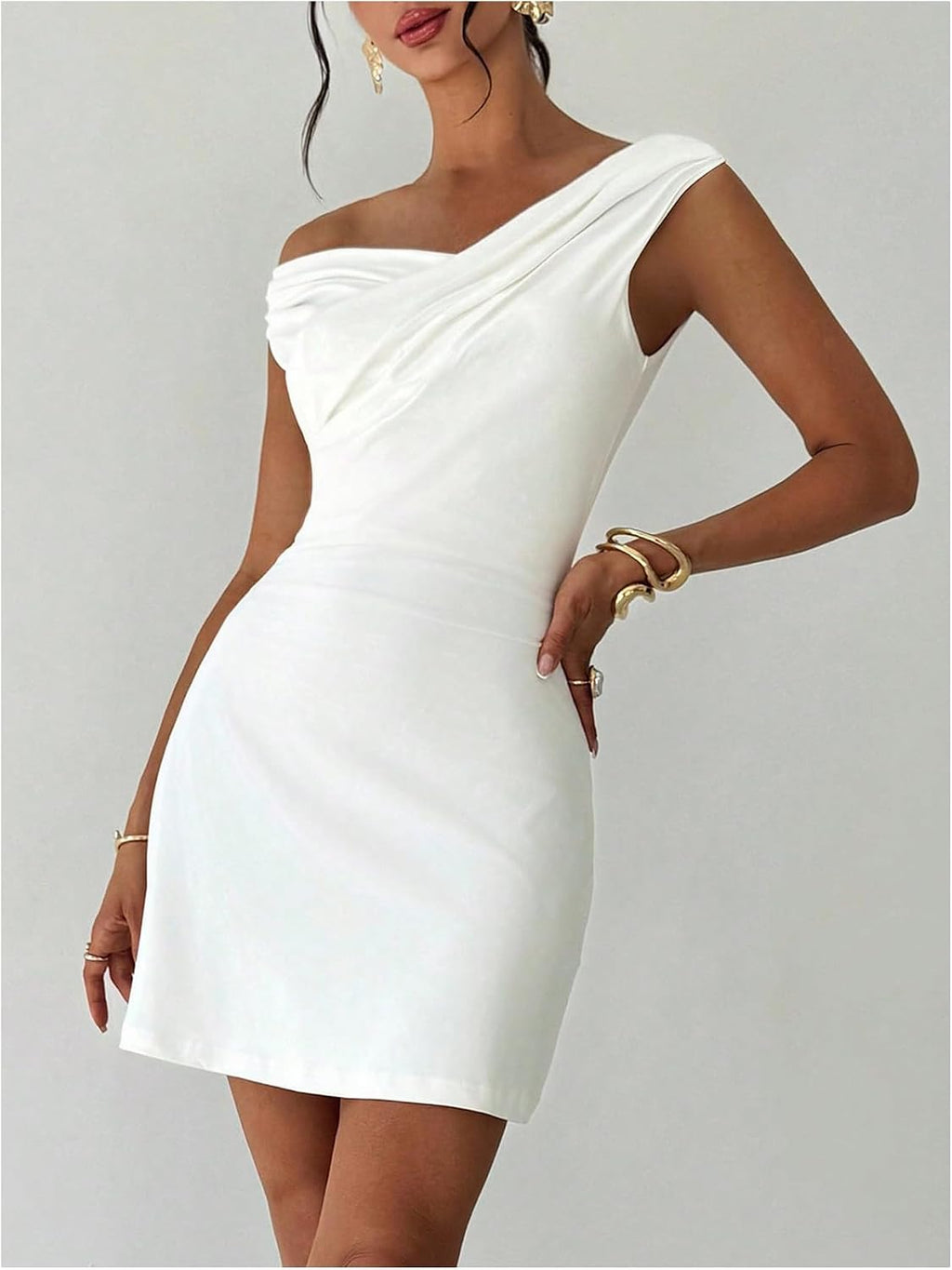 Women's Off The Shoulder Mini Dress Birthday Cocktail Dress | Wedding Guest Mini Dress, Sexy Sleeveless Ruched Bodycon Pencil, Elegant Party Prom Formal Outfits