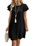 Womens Summer Dresses 2026 Ruffle Sleeve Round Neck Loose Swing Sundresses with Pockets Plain/Print