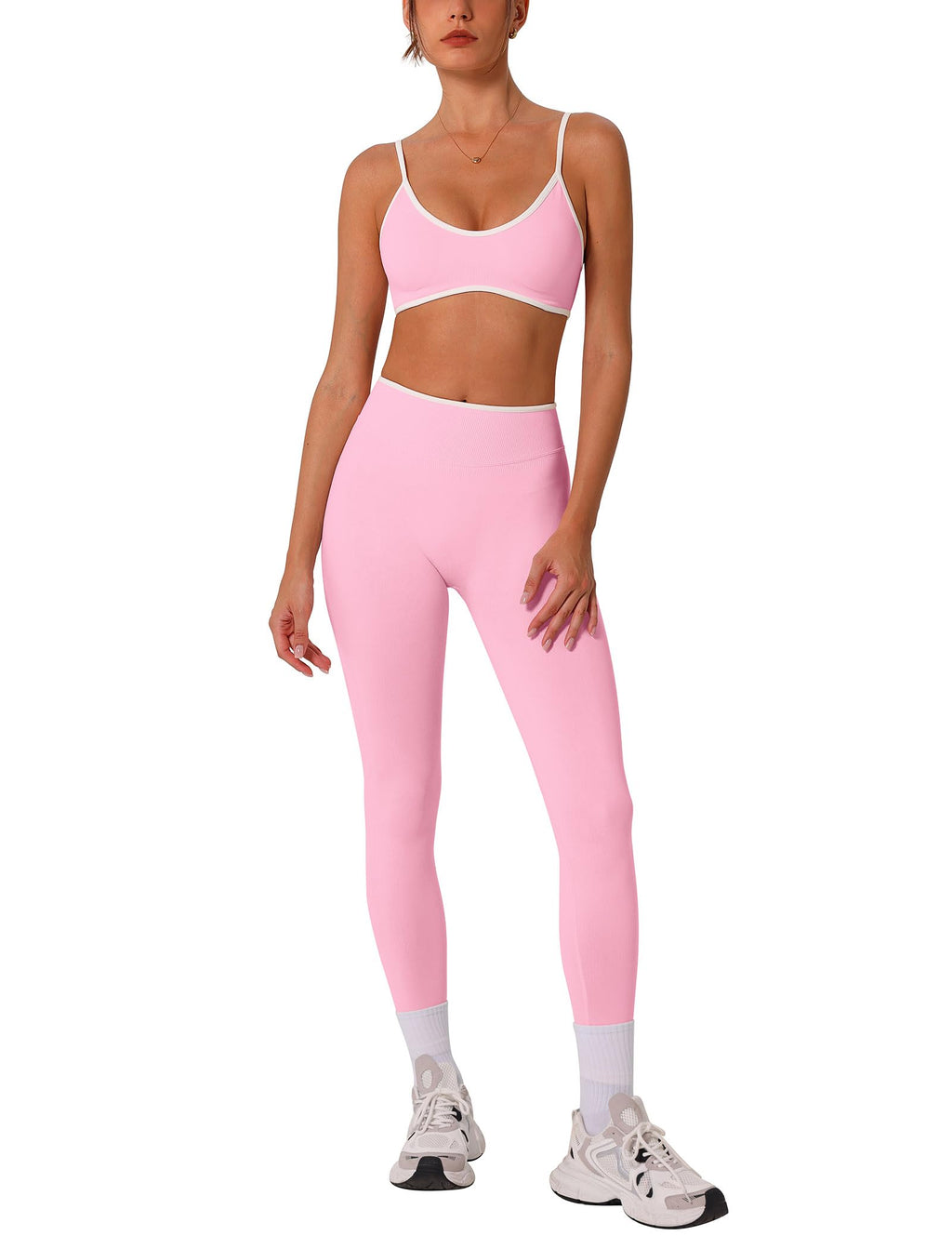 Womens 2 Piece Workout Sets Seamless Color Block Sports Bra Scrunch Butt Lifting High Waist Leggings Gym Set