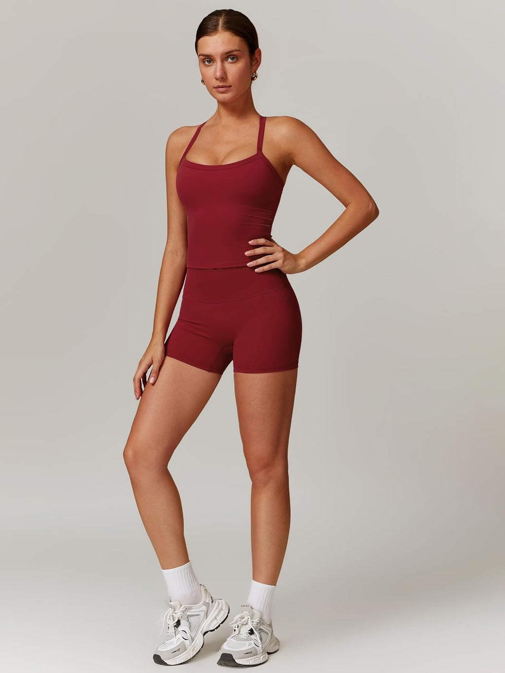 2 Pieces Workout Sets for Women, Cross Back Tank Top Matching High Waist Biker Shorts, Gym Yoga Pilates Outfits
