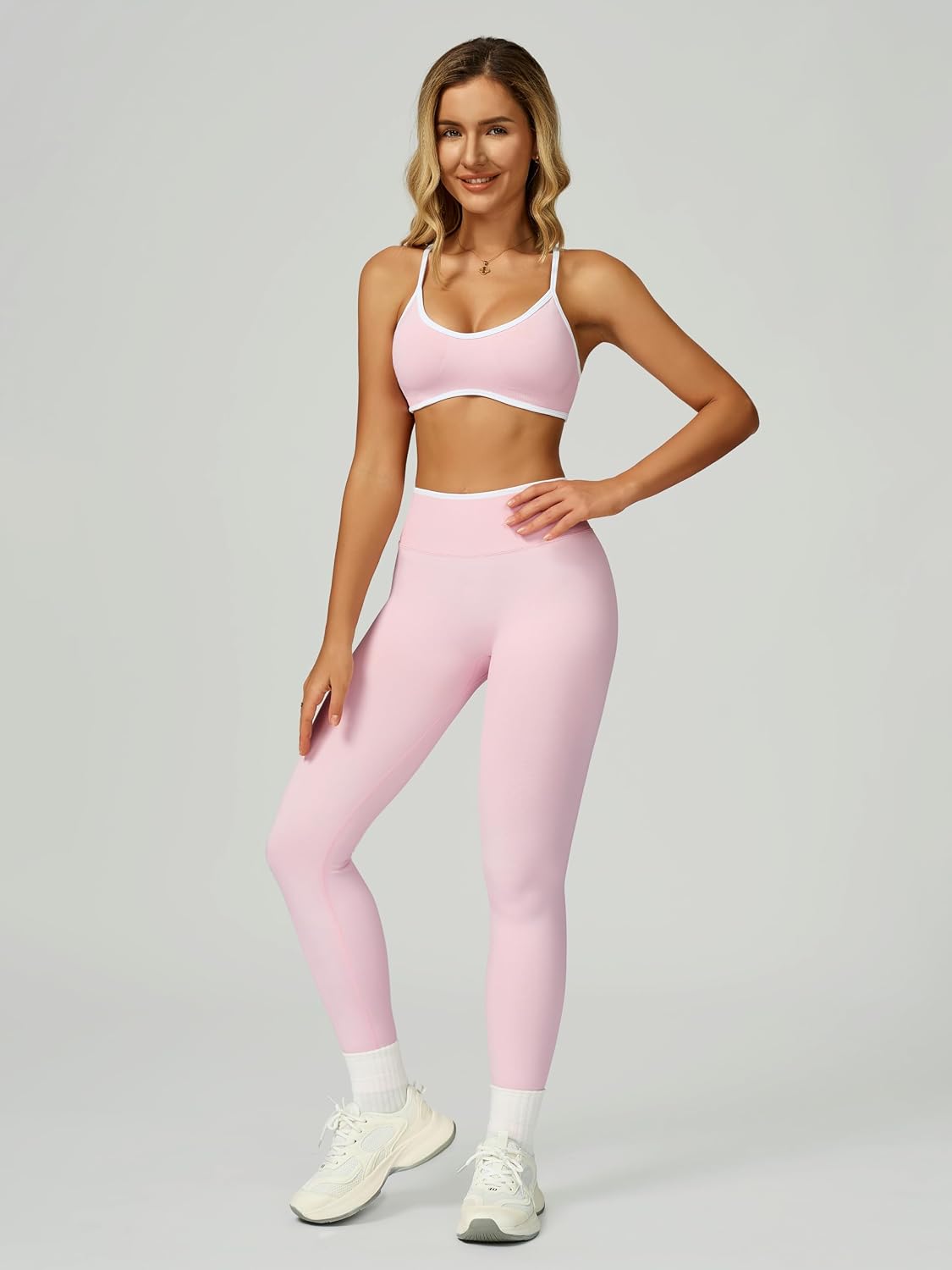 Womens 2 Piece Workout Sets Seamless Color Block Sports Bra Scrunch Butt Lifting High Waist Leggings Gym Set