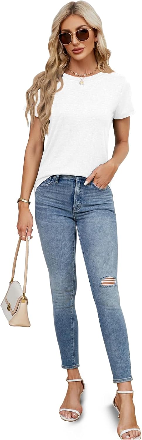 2PCS Women Short Sleeve T Shirts Crew Neck Solid Soft Basic Tee Casual Loose Fit Lightweight Summer Tops Clothes 2026