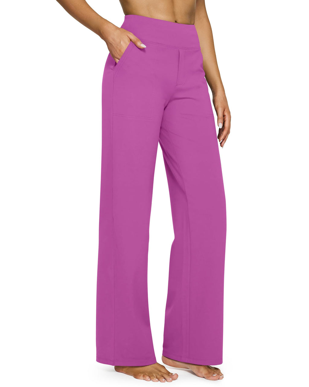 Yoga Pants for Women Wide Leg Pants with Pockets High Waisted | Moisture Wicking, Soft Comfortable Feel, 4-Way Stretch, Faux Fly, Faux Back Pockets, Yoga, Work & Casual Wear