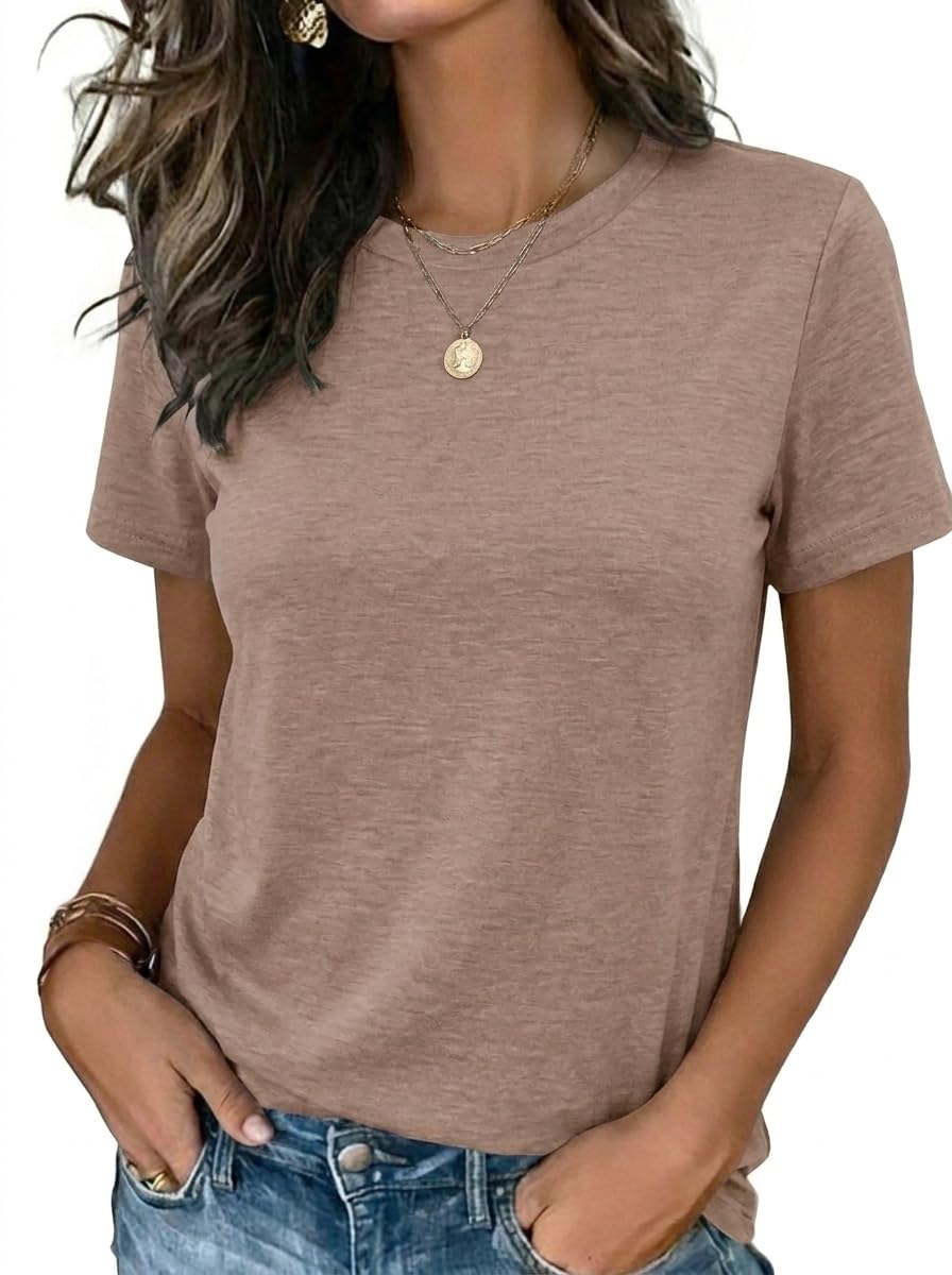 Womens Tshirt Short Sleeve Summer Tops Crewneck Casual Basic Tee Shirts Spring Clothes Trendy Outfit