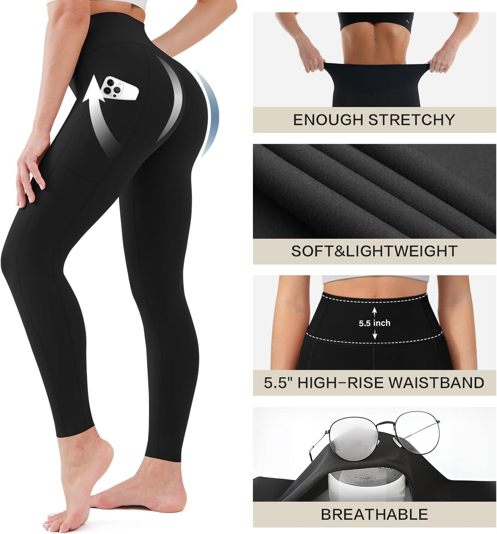 3 Pack High Waisted Leggings for Women with Pockets Soft Active Tummy Control Pants for Yoga Running & Daily Wear