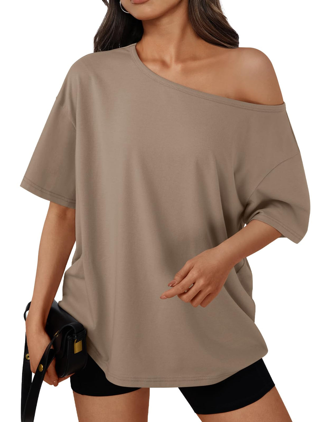 Womens Off the Shoulder Tops Oversized Summer T-Shirts 2026 | Breathable comfort stretch fabric, short sleeve, basic oversized tees, casual workout gym, y2k going out clothes