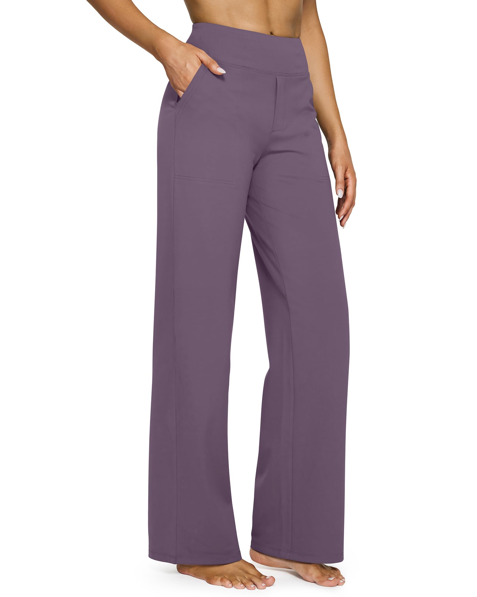 Yoga Pants for Women Wide Leg Pants with Pockets High Waisted | Moisture Wicking, Soft Comfortable Feel, 4-Way Stretch, Faux Fly, Faux Back Pockets, Yoga, Work & Casual Wear