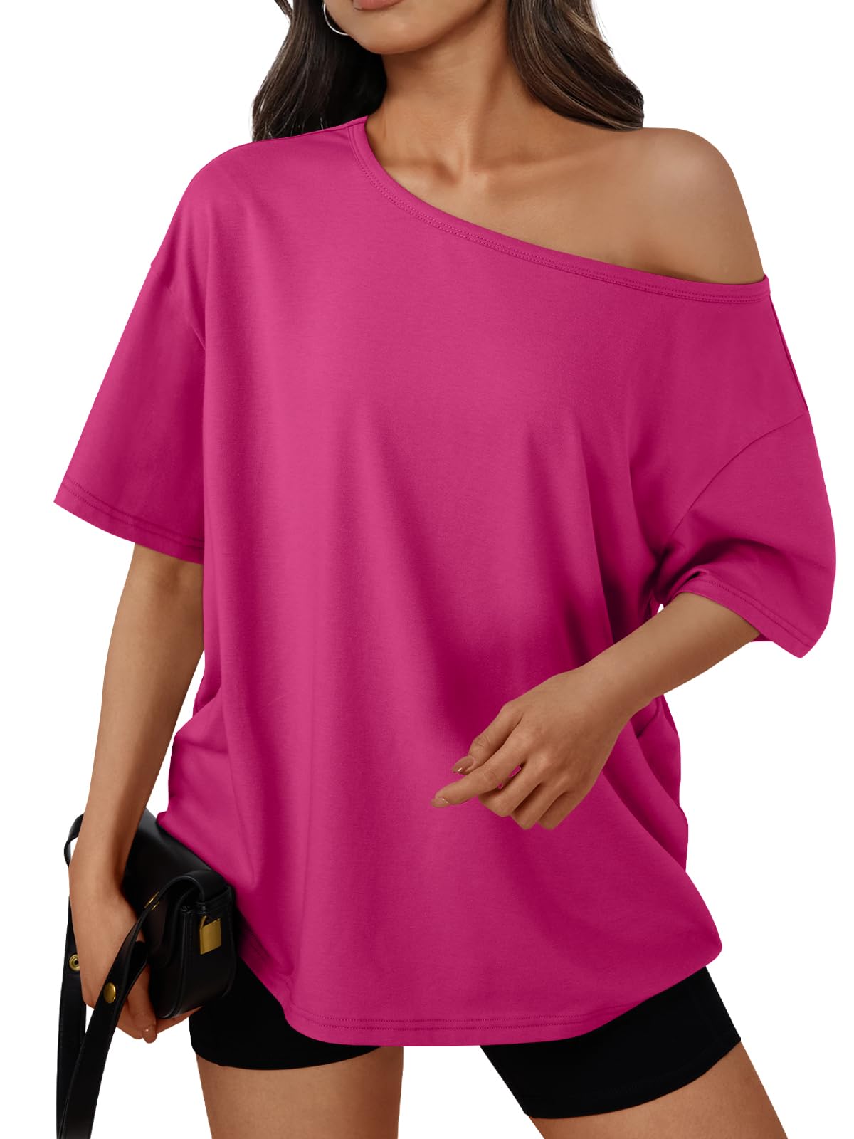 Womens Off the Shoulder Tops Oversized Summer T-Shirts 2026 | Breathable comfort stretch fabric, short sleeve, basic oversized tees, casual workout gym, y2k going out clothes