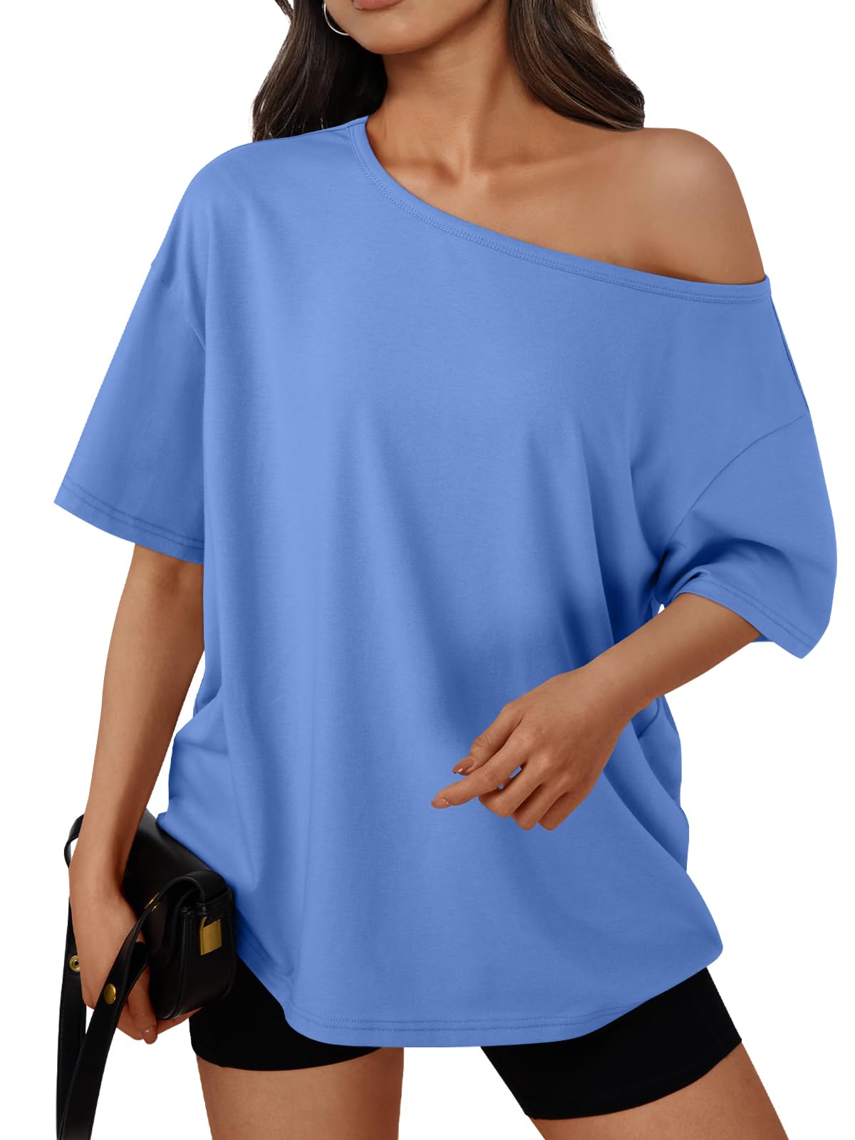 Womens Off the Shoulder Tops Oversized Summer T-Shirts 2026 | Breathable comfort stretch fabric, short sleeve, basic oversized tees, casual workout gym, y2k going out clothes