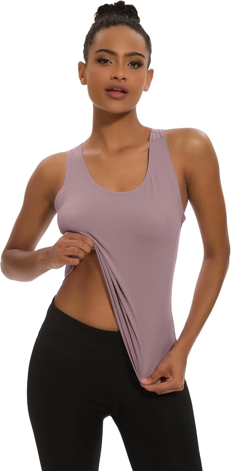 5 Pack Women's Workout Racerback Tank Tops No Built-in Bra | Fitted, Spandex, Yoga, Active, Exercise, Athletic, Running, Gym, Sports, Crop, Tops, for Women