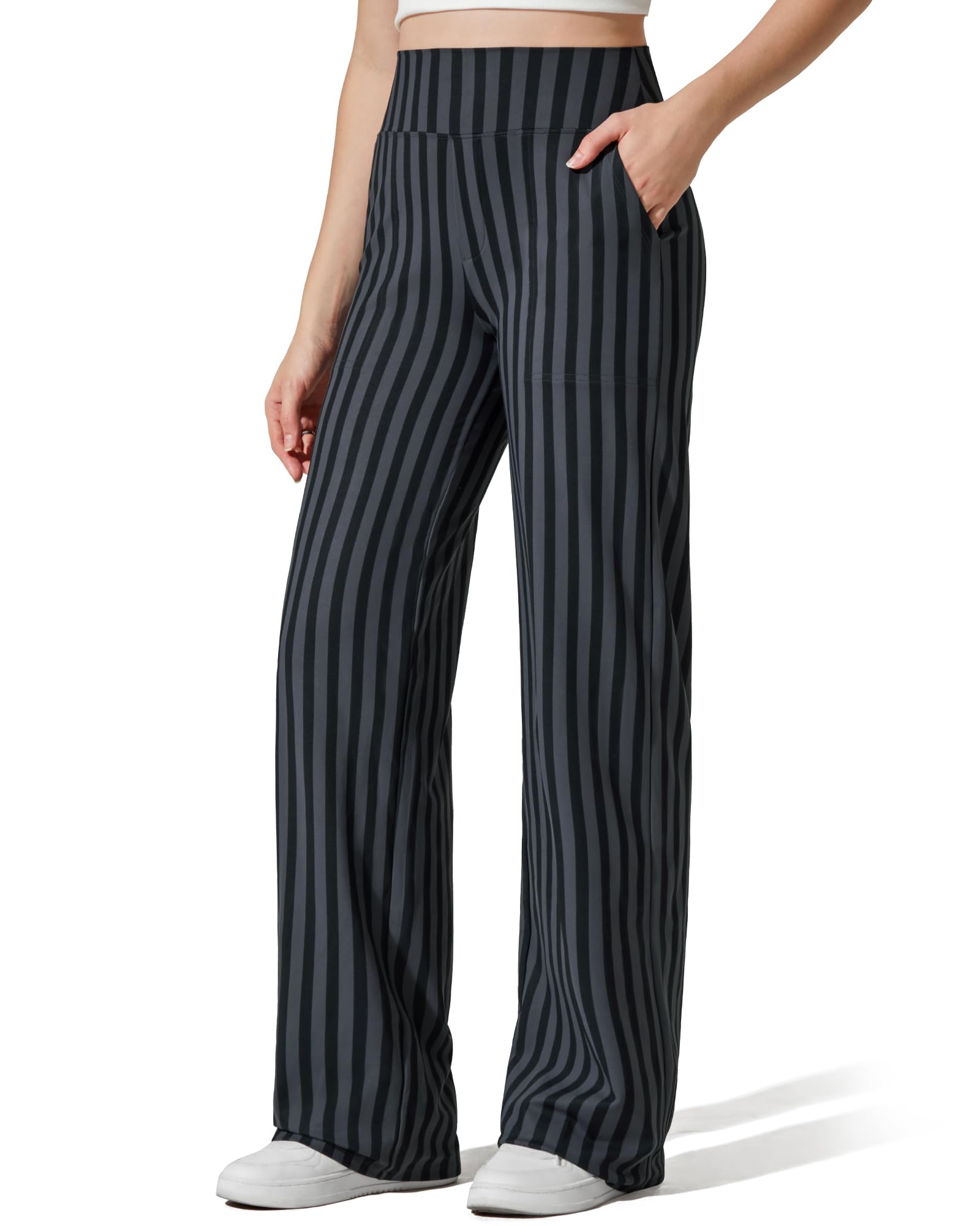 Yoga Pants for Women Wide Leg Pants with Pockets High Waisted | Moisture Wicking, Soft Comfortable Feel, 4-Way Stretch, Faux Fly, Faux Back Pockets, Yoga, Work & Casual Wear