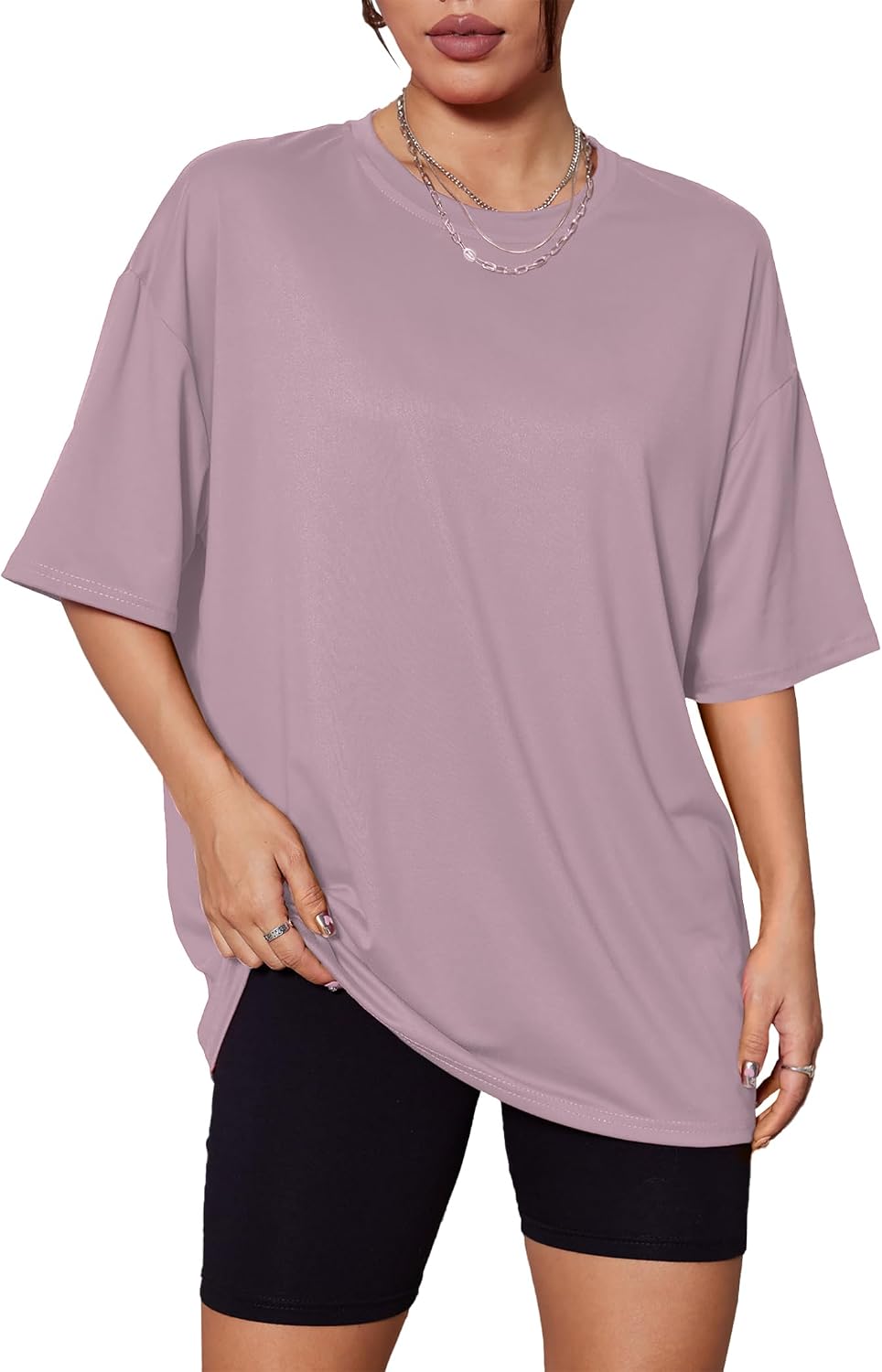 5 Pack Womens Oversized T Shirts Workout Short Sleeve Summer Tops | Loose fit plus size crew neck tee, Baggy, Casual daily summer wear