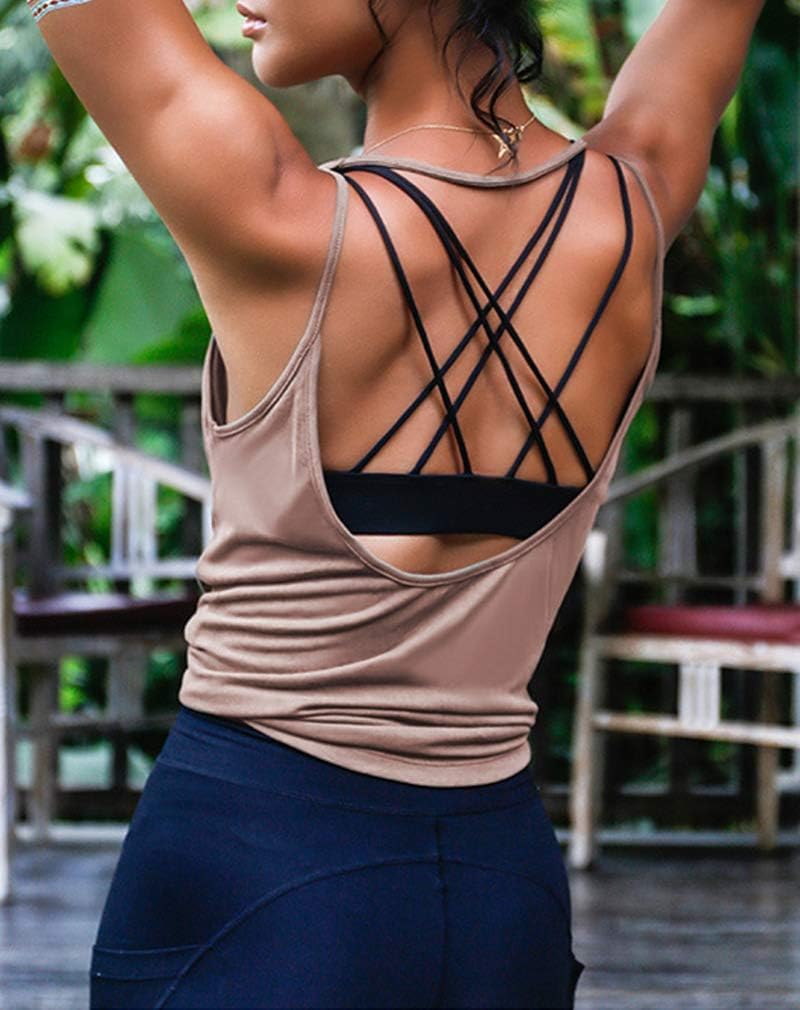 Womens Summer Workout Tops Sexy Backless Yoga Shirts Open Back Activewear Running Sports Gym Tank Tops
