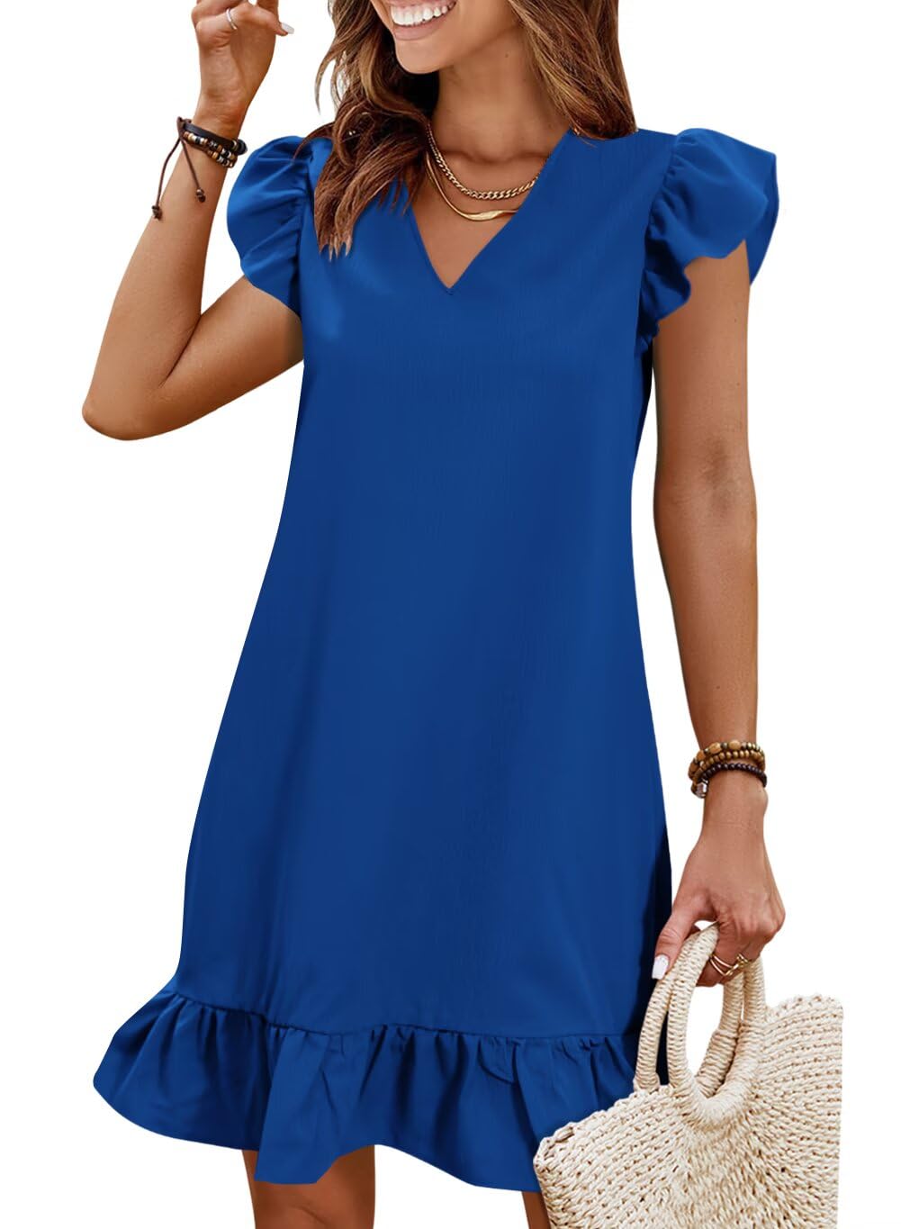 Summer Dresses for Women 2026 Beach Vacation Mini Sundress | Flutter Ruffle Cap Sleeves, V Neck, Ruffle Hem Shift Dress, Casual Loose Fit, Spring Wedding Guest Outfits
