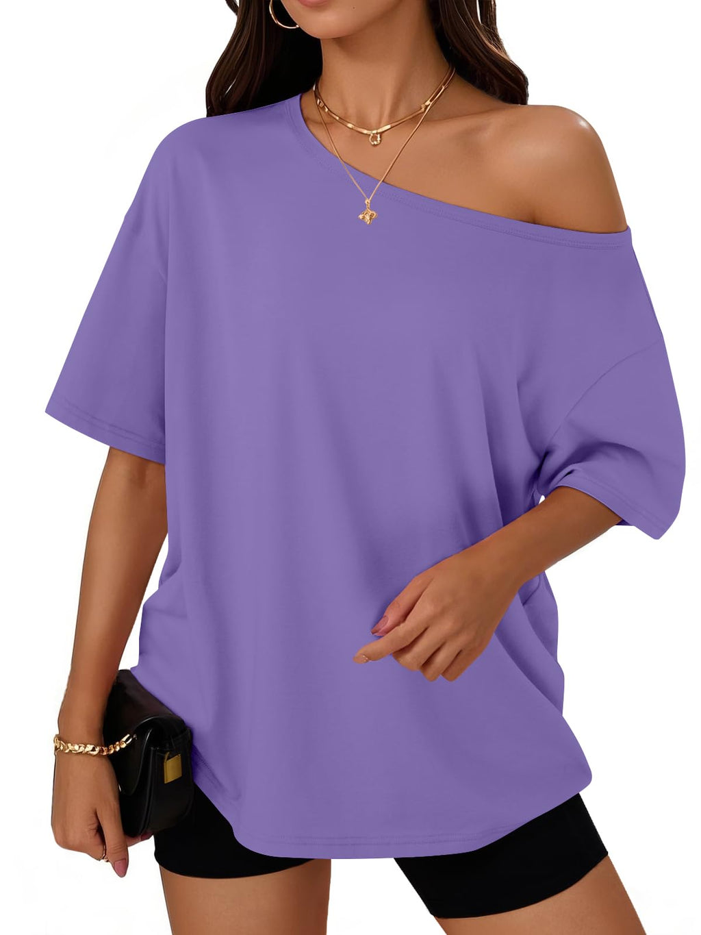 Womens Off the Shoulder Tops Oversized Summer T-Shirts 2026 | Breathable comfort stretch fabric, short sleeve, basic oversized tees, casual workout gym, y2k going out clothes