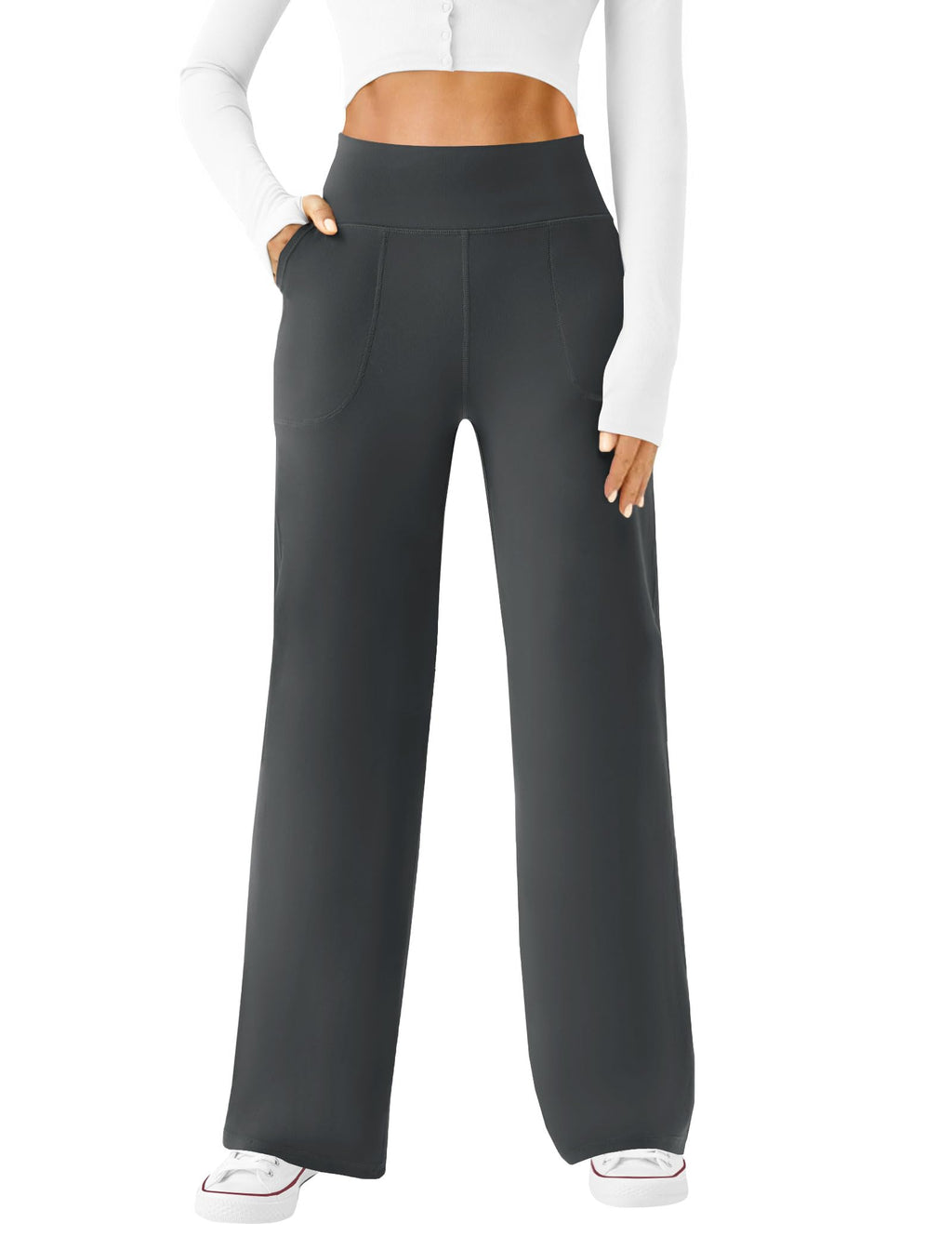 Womens Wide Leg Yoga Pants High Waist Casual Trousers with Pockets | Soft Stretchy Fabric, Two Pockets, Straight leg, Loose Dress Pants, Comfy Lounge Sweatpants for Yoga, Work, Travel, Workout