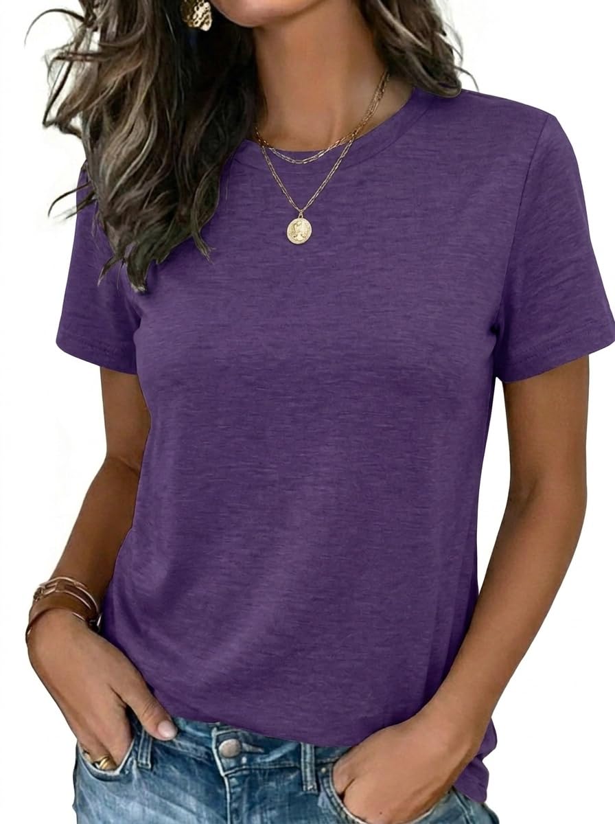 Womens Tshirt Short Sleeve Summer Tops Crewneck Casual Basic Tee Shirts Spring Clothes Trendy Outfit