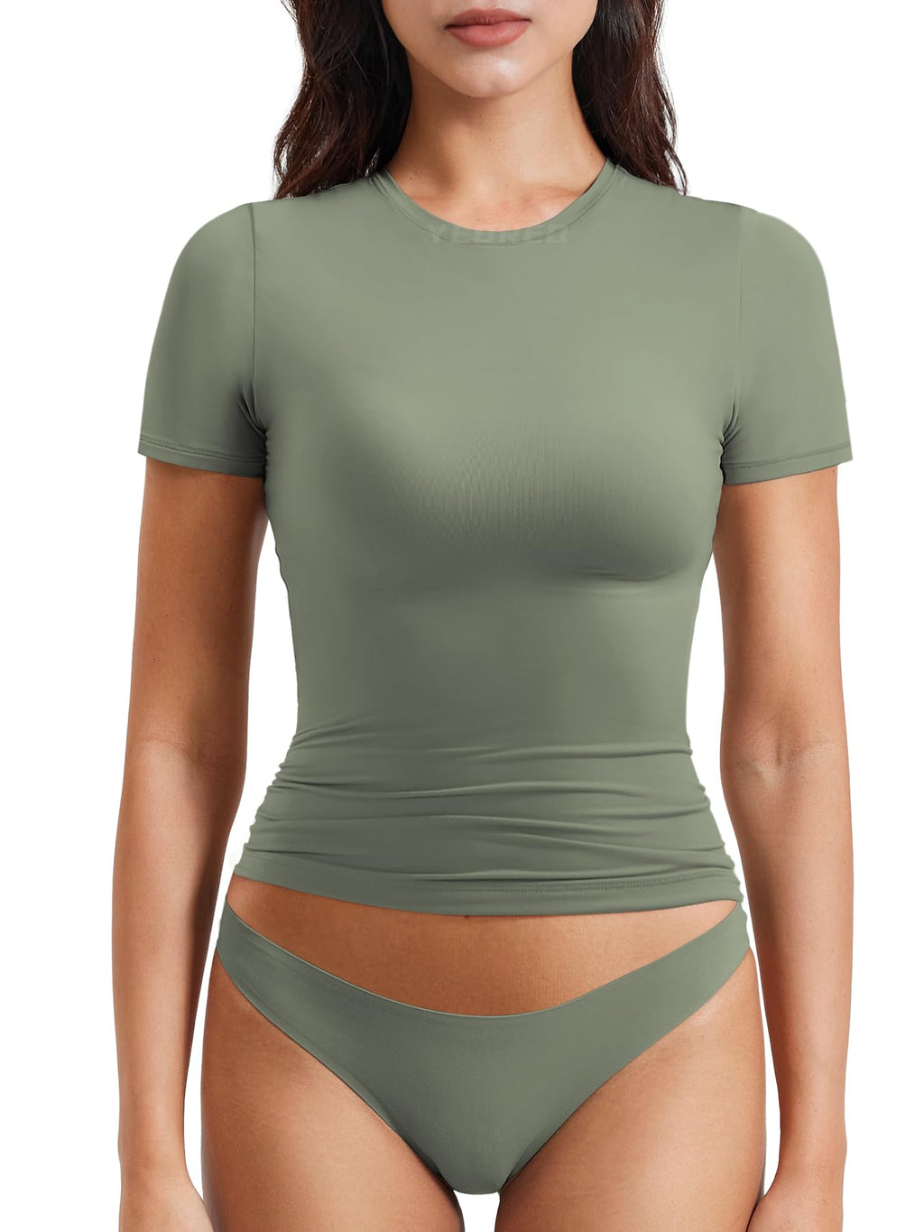 Women Fitted Workout Tops | T Shirts, Short Sleeve, Double Lined, Basic, Y2K, Crew Neck, Buttery Soft,Compression Crop