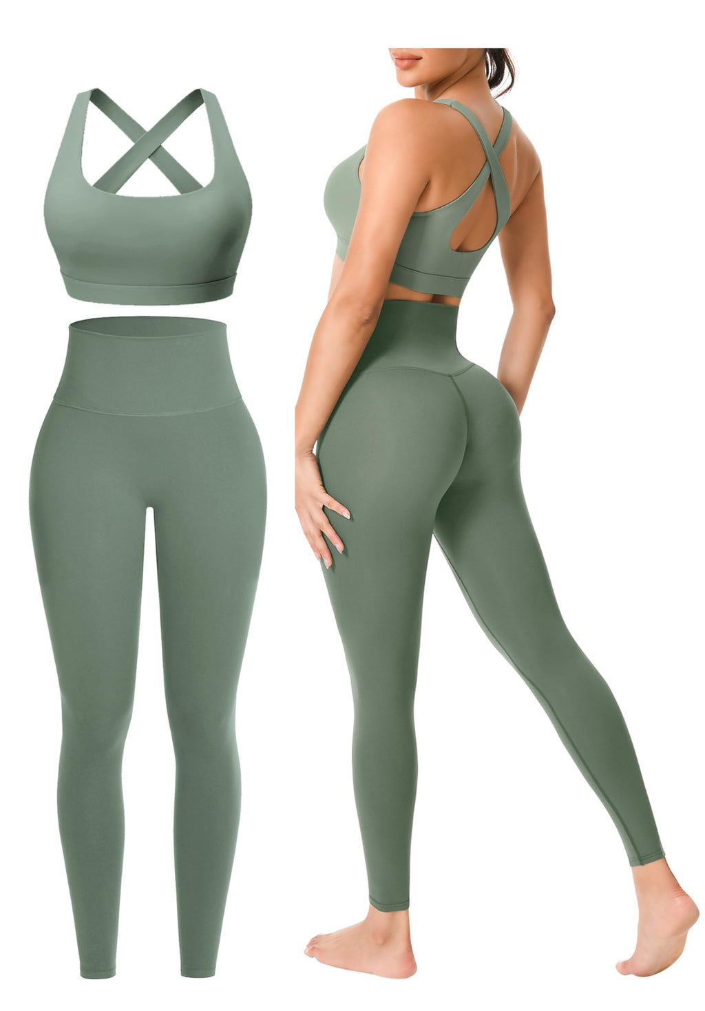 Workout Sets for Women 2 Pieces Seamless Yoga Legging Removable Bra Padding | Two Piece High-Waisted Butter Soft Activewear Plus Size Clothing Deportivo Para Mujer, Sports Supportive Cute Casual Clothes