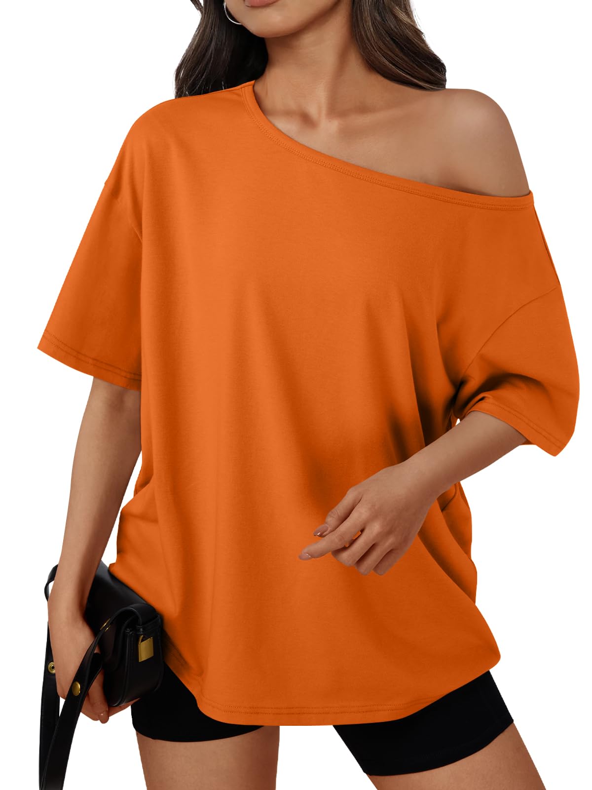 Womens Off the Shoulder Tops Oversized Summer T-Shirts 2026 | Breathable comfort stretch fabric, short sleeve, basic oversized tees, casual workout gym, y2k going out clothes