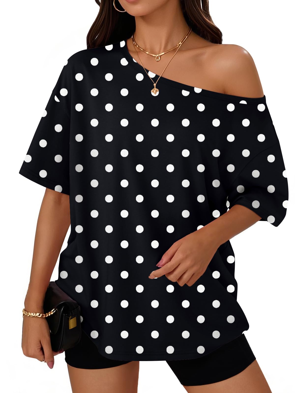 Womens Off the Shoulder Tops Oversized Summer T-Shirts 2026 | Breathable comfort stretch fabric, short sleeve, basic oversized tees, casual workout gym, y2k going out clothes
