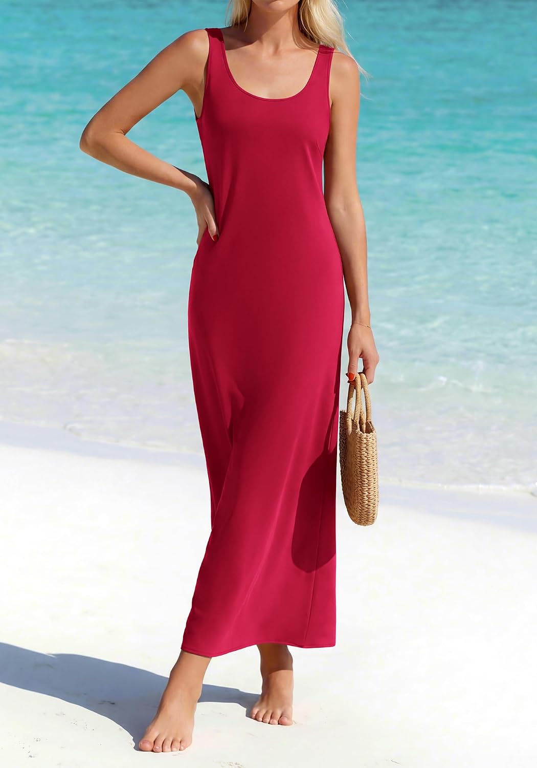 Womens Sleeveless Satin Summer Dresses | Scoop Neck, Lightweight, Loose Sundress, Beach Vacation Clothes, Elegant Cocktail, Party, Going Out Outfits, Fashion Clothing