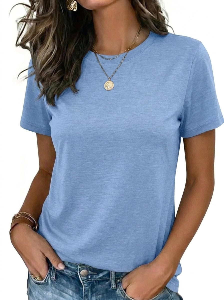 Womens Tshirt Short Sleeve Summer Tops Crewneck Casual Basic Tee Shirts Spring Clothes Trendy Outfit