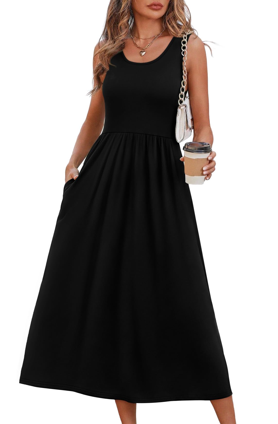 Summer Dresses for Women Flowy Casual Midi Dress Beach Vacation Sundresses with Pockets