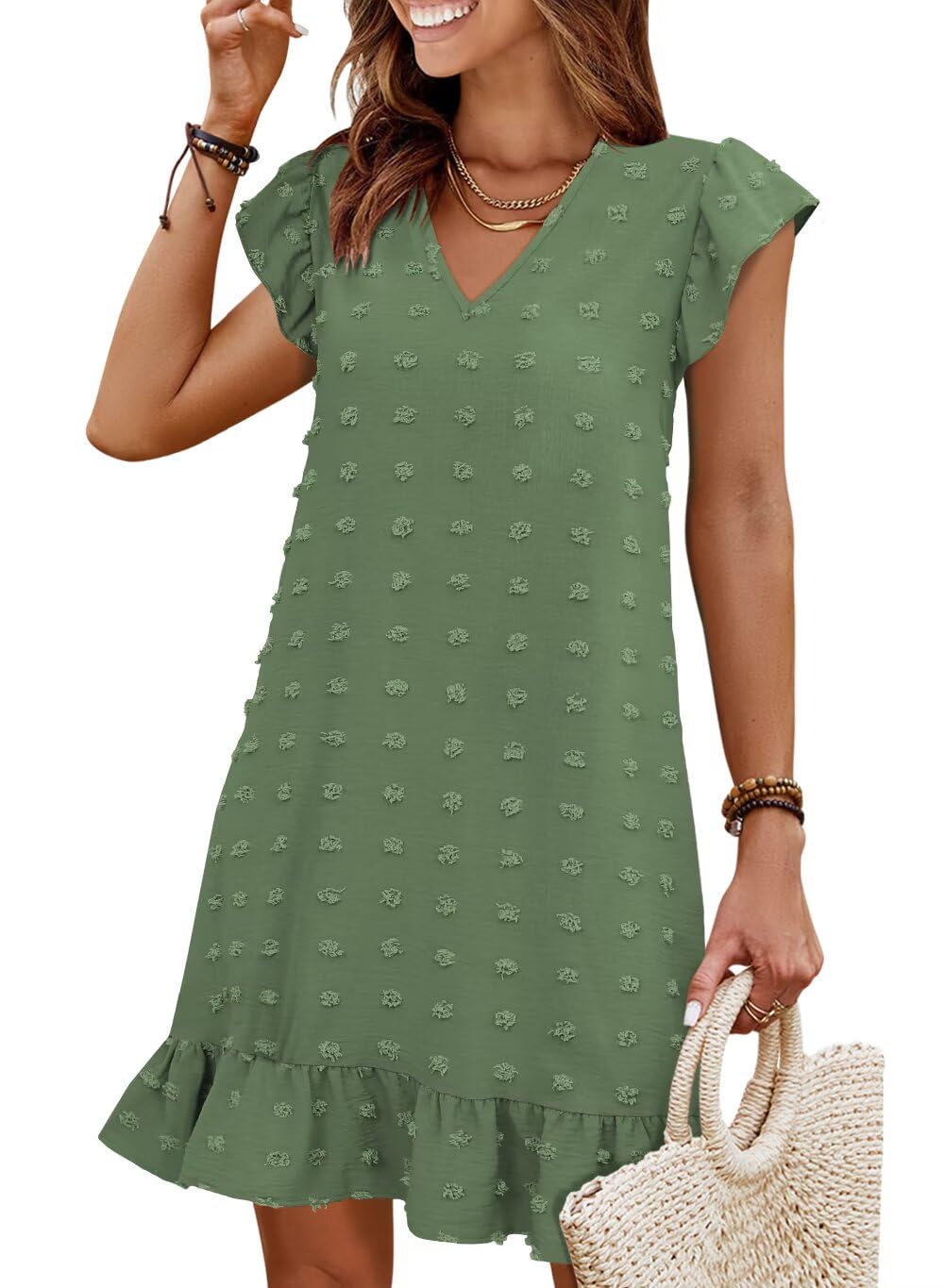 Summer Dresses for Women 2026 Beach Vacation Mini Sundress | Flutter Ruffle Cap Sleeves, V Neck, Ruffle Hem Shift Dress, Casual Loose Fit, Spring Wedding Guest Outfits