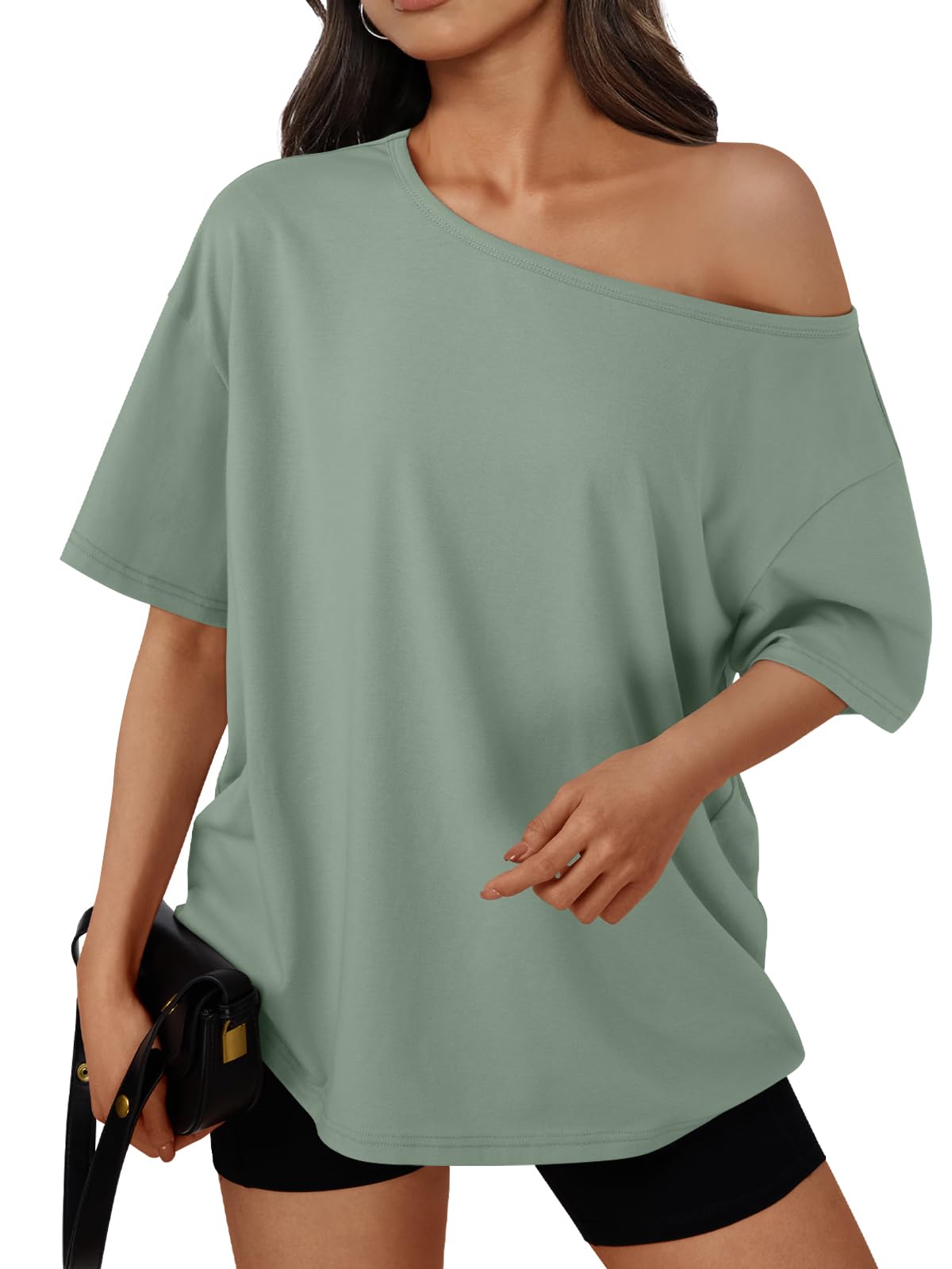 Womens Off the Shoulder Tops Oversized Summer T-Shirts 2026 | Breathable comfort stretch fabric, short sleeve, basic oversized tees, casual workout gym, y2k going out clothes