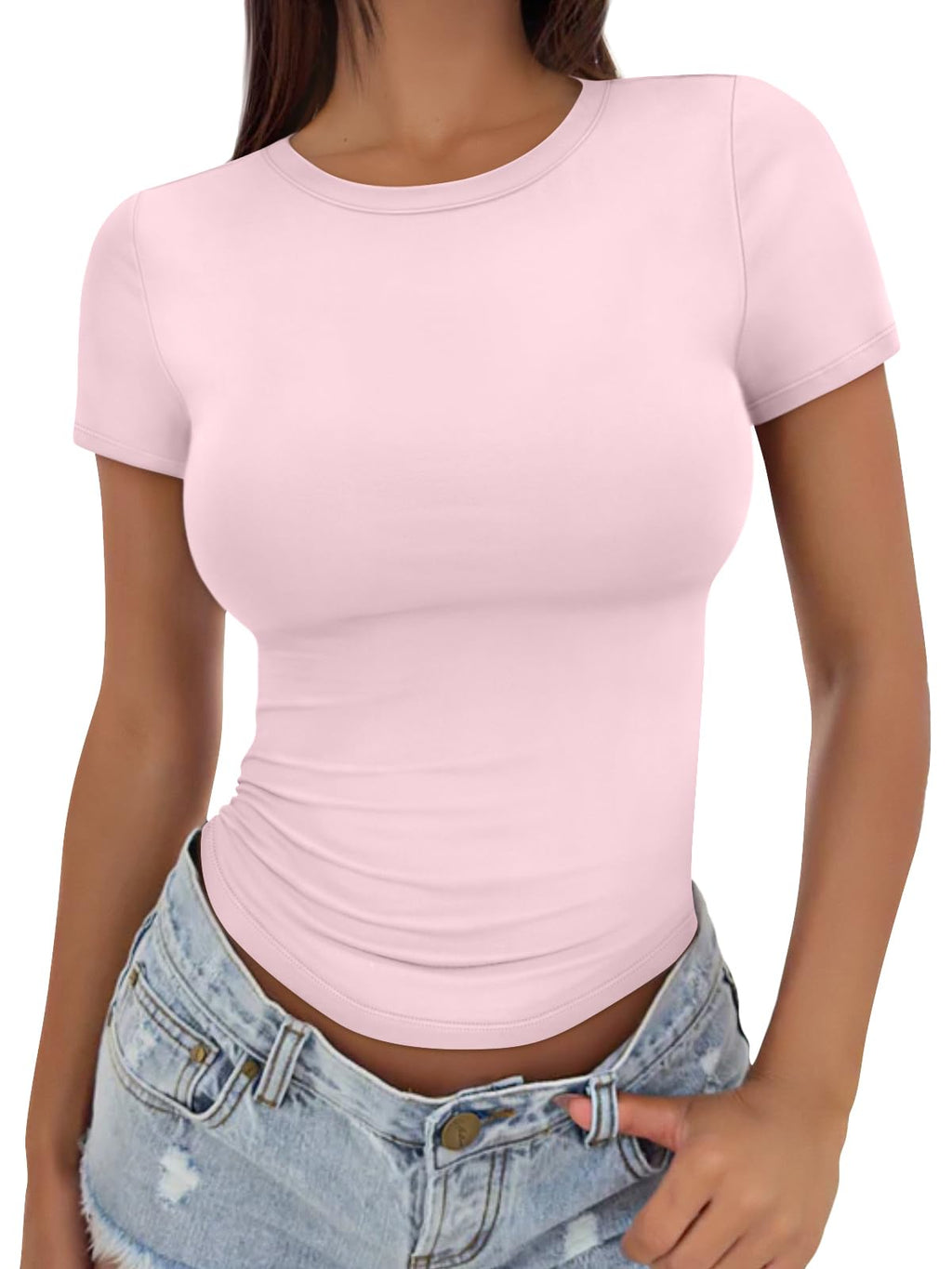 Womens Fitted Short Sleeve Shirt Buttery Soft Top Stretchy Tee | Crewneck Crop, Basic T, Workout Gym Outfits, Cute Summer, Y2k Going Out, Fashion Clothing, Compression Streetwear