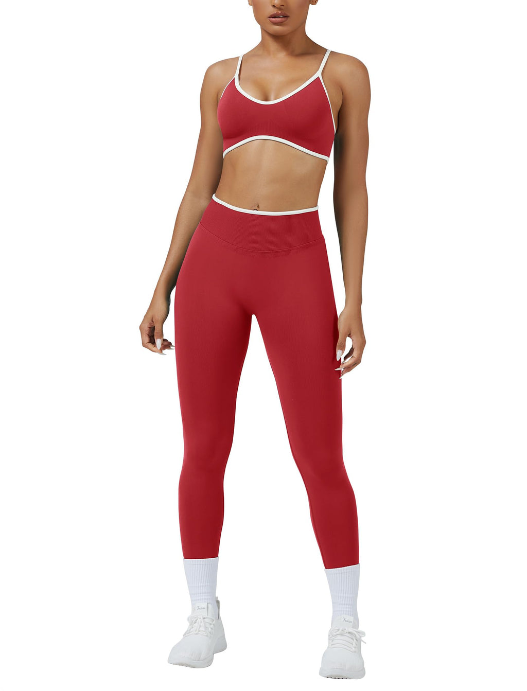 Womens 2 Piece Workout Sets Seamless Color Block Sports Bra Scrunch Butt Lifting High Waist Leggings Gym Set